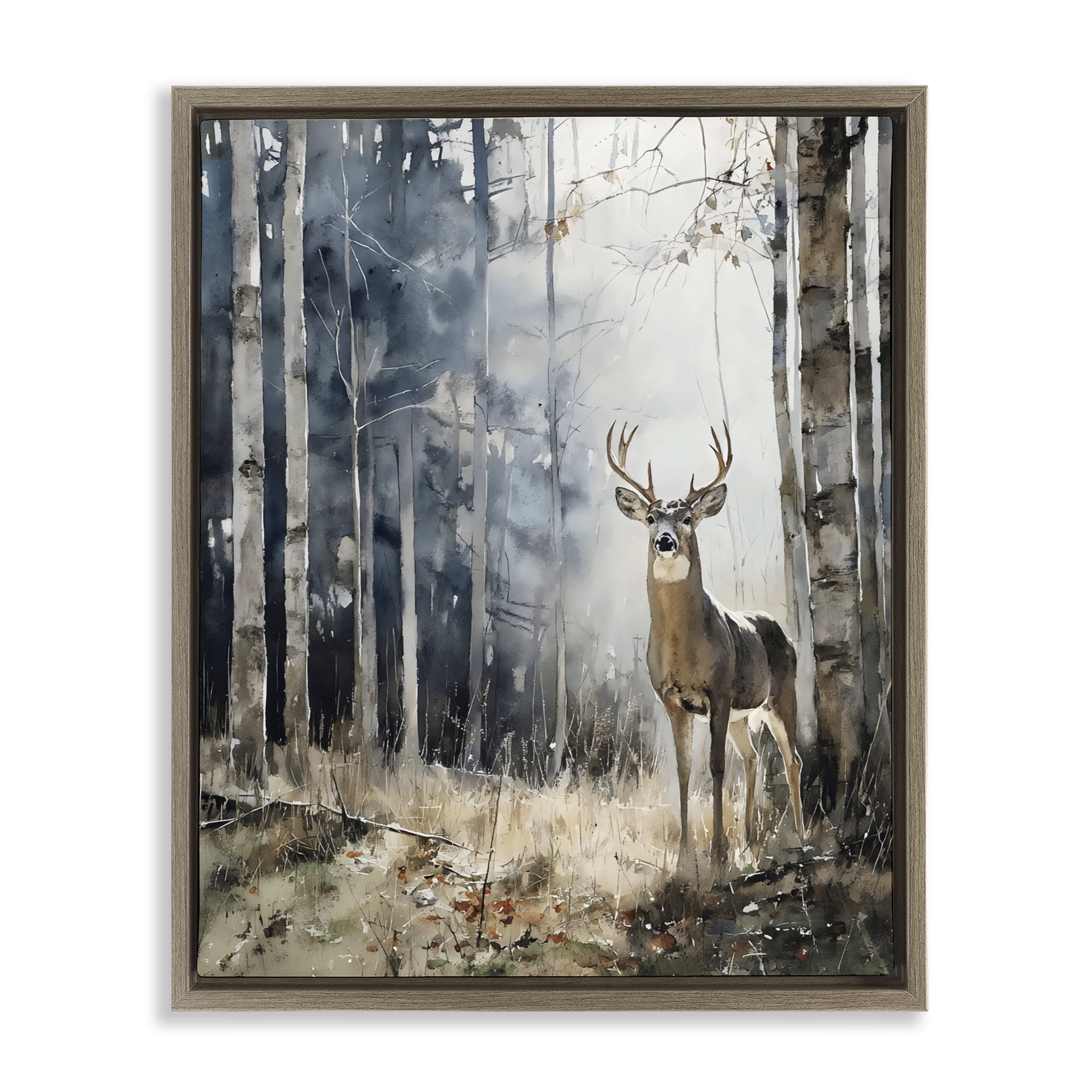 Stupell Industries Deer In The Woods Brown Framed Floater Canvas Wall Art, design by Franklyn Gregory
