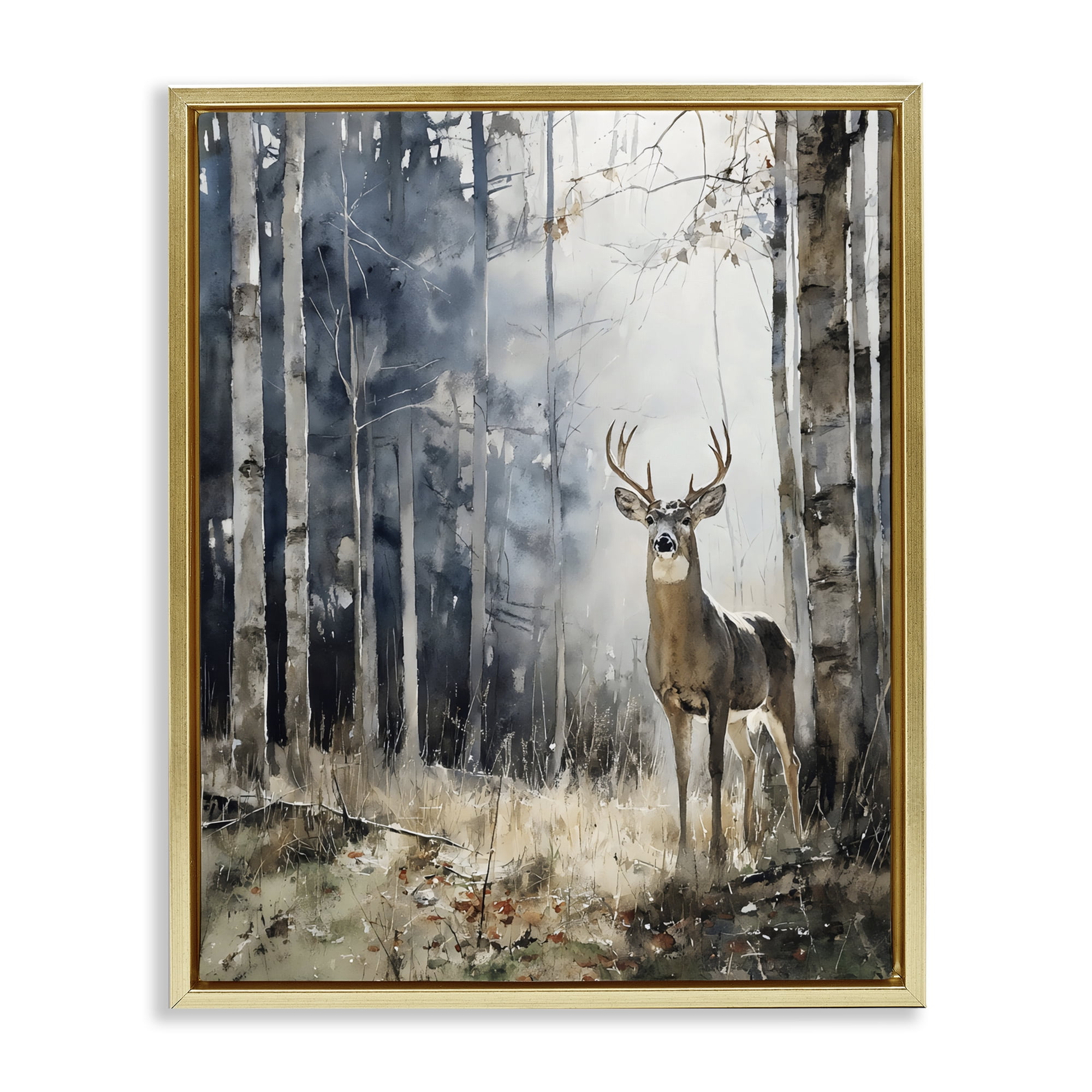 Stupell Industries Deer In The Woods Gold Framed Floater Canvas Wall Art, design by Franklyn Gregory