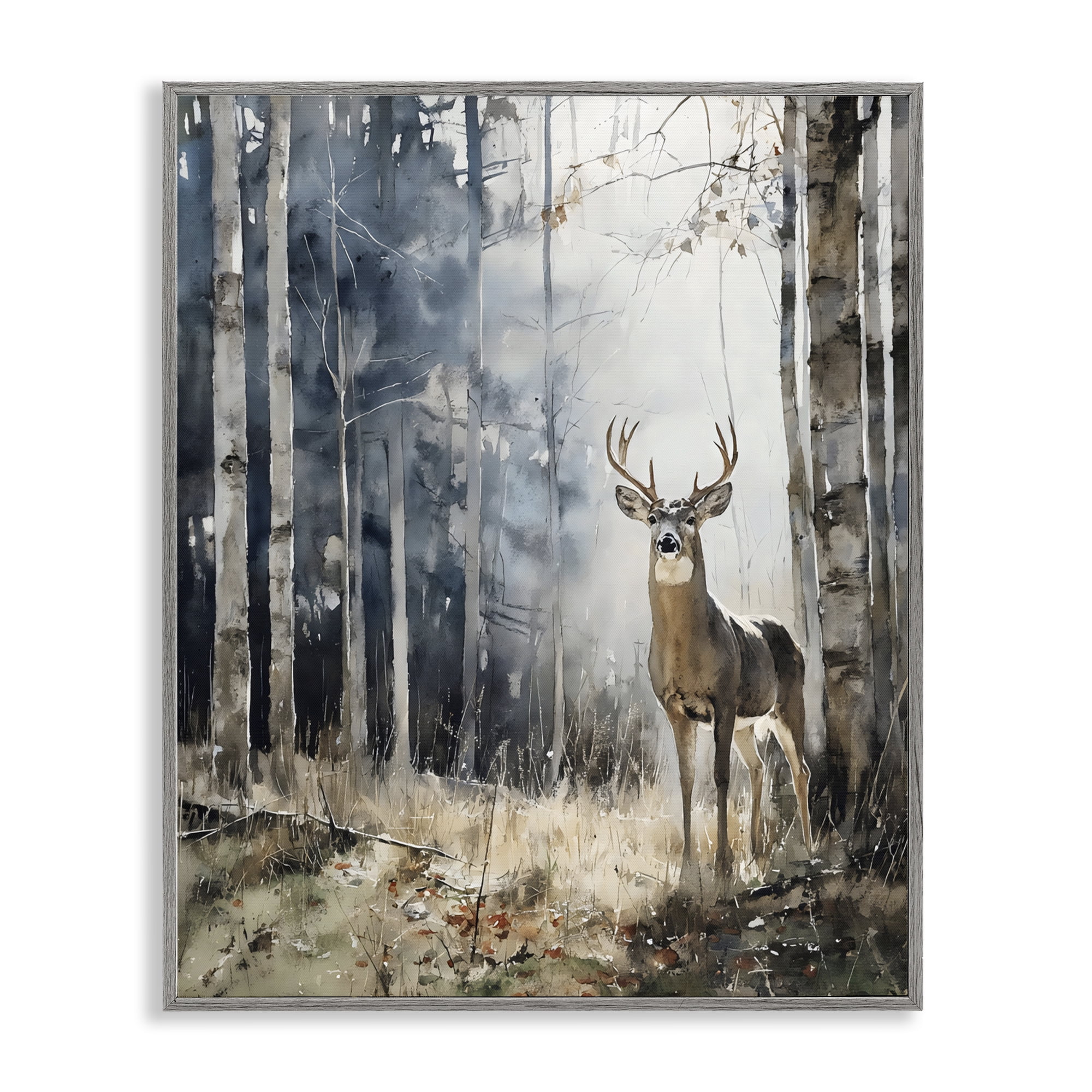 Stupell Industries Deer In The Woods Gray Framed Giclee Art, design by Franklyn Gregory