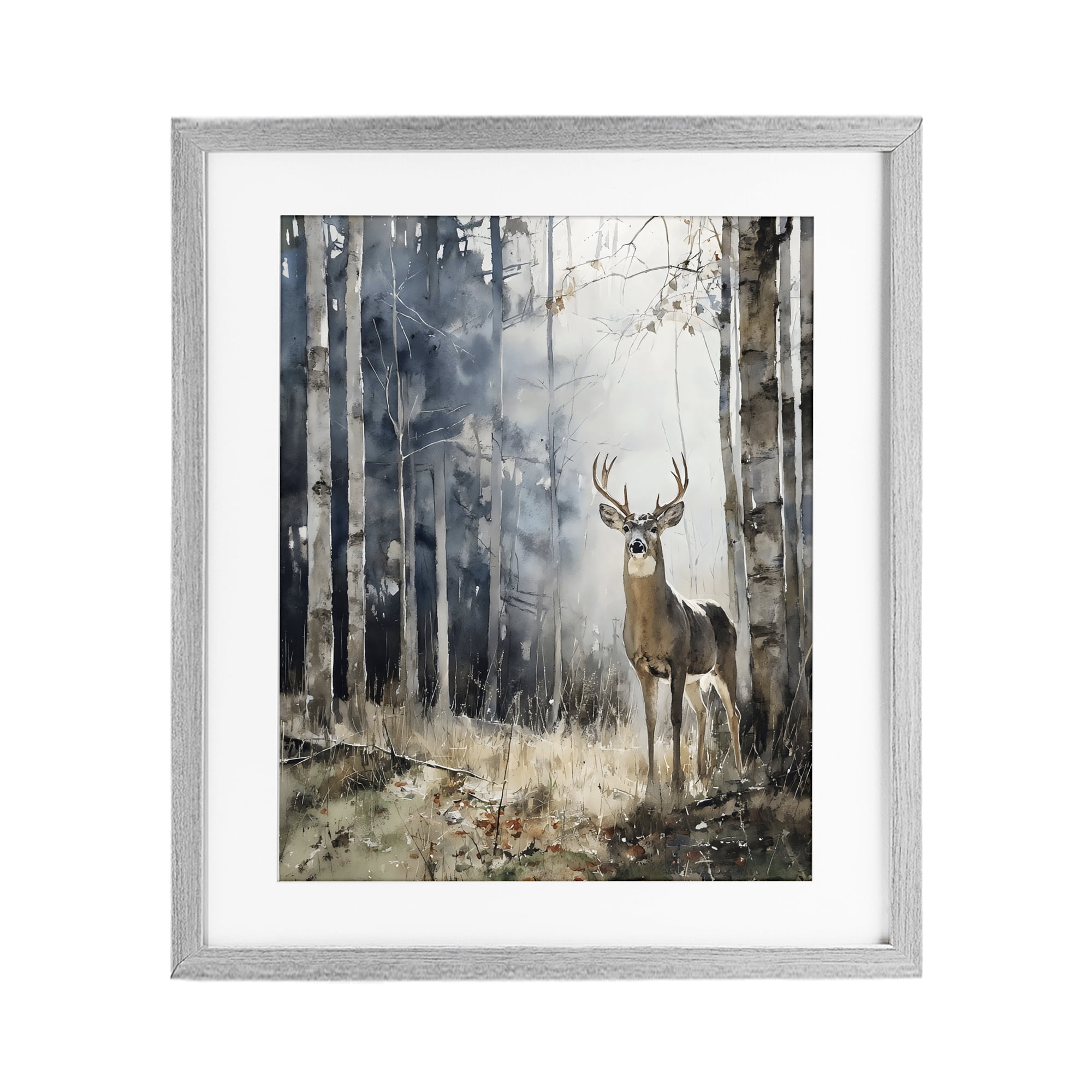 Stupell Industries Deer In The Woods Gray Framed Print Under Glass, design by Franklyn Gregory
