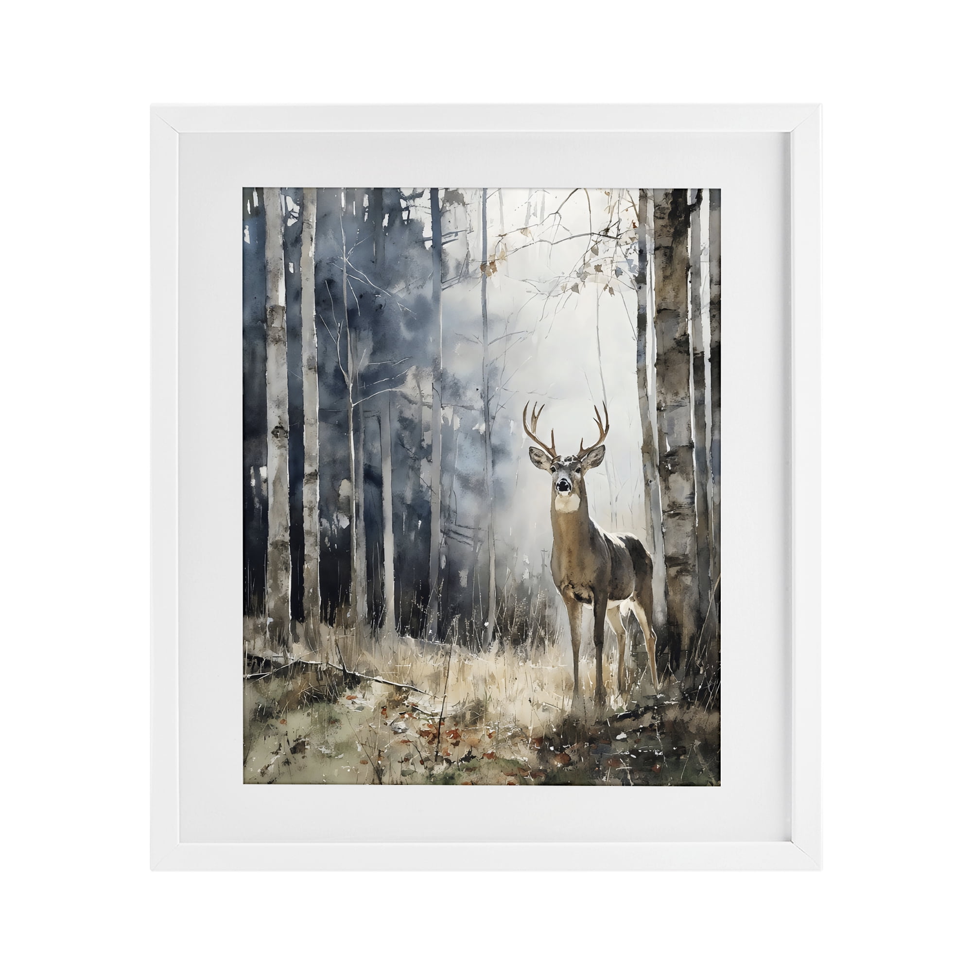 Stupell Industries Deer In The Woods White Framed Print Under Glass, design by Franklyn Gregory