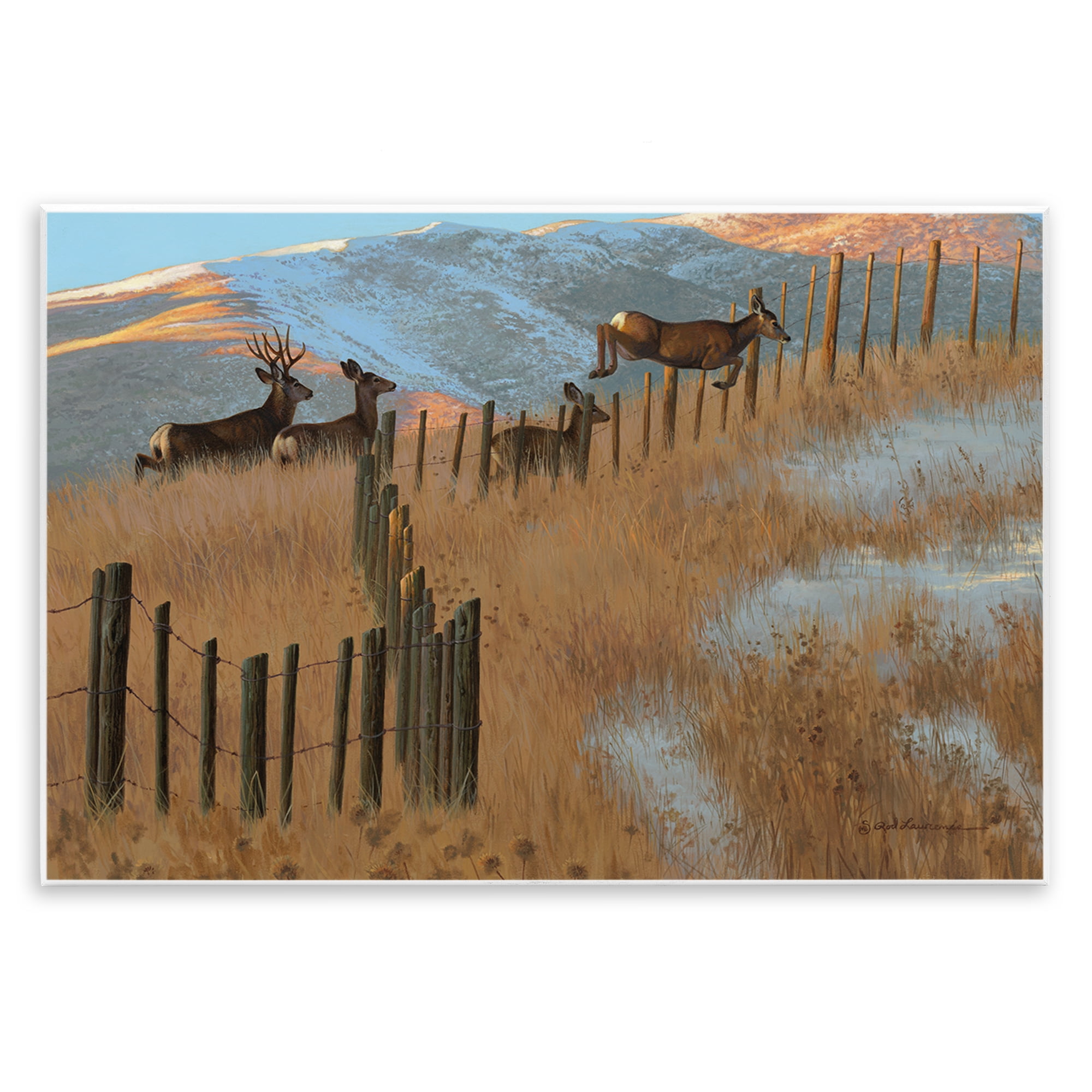 Stupell Industries Deer Jumping Country Fence Landscape & Nature Painting Unframed Art Print Wall Art, 15 x 10