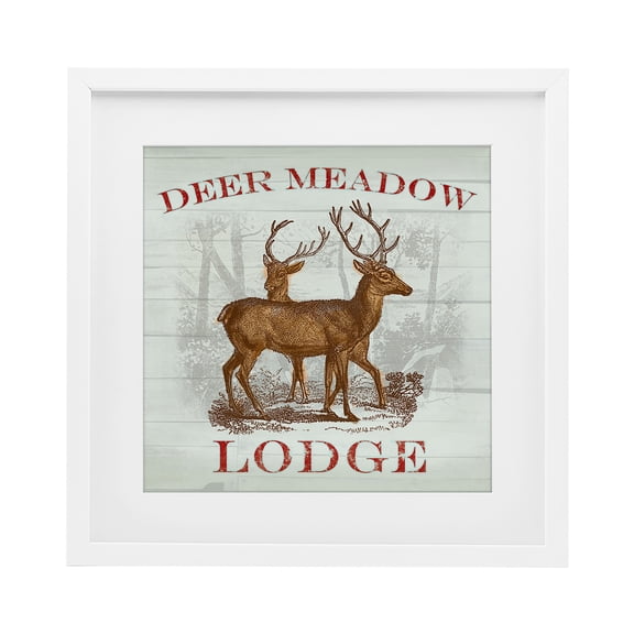 Stupell Industries Deer Meadow Lodge White Framed Print Under Glass design by Lula Bijoux & co., 16 x 16