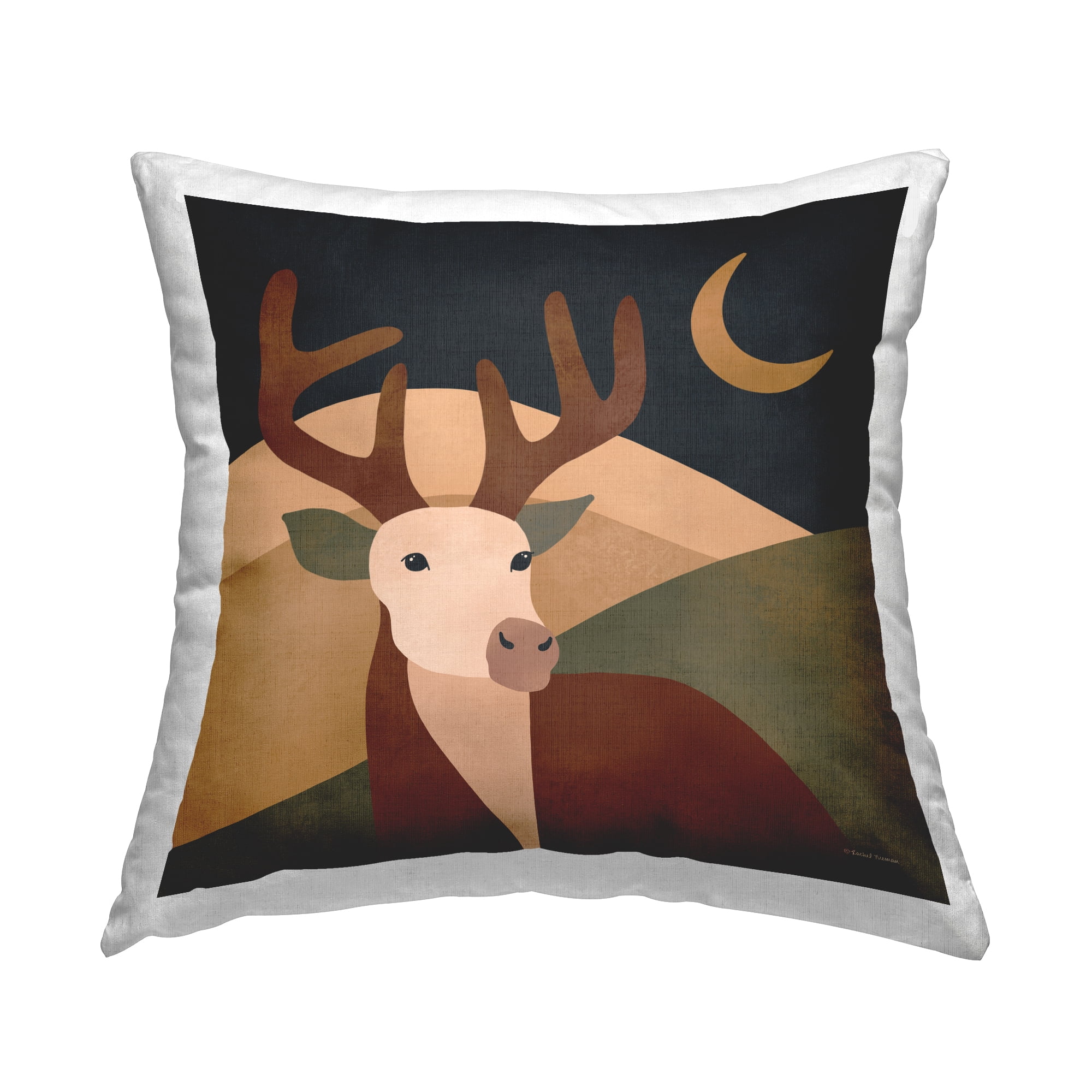 Stupell Industries Deer & Moon Landscape Decorative Printed Throw Pillow, 18 x 18