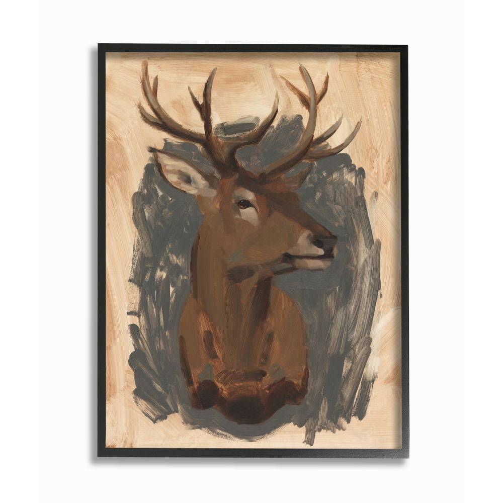 Stupell Industries Deer Portrait Brown Gray Animal Painting Framed Wall Art by Jacob Green