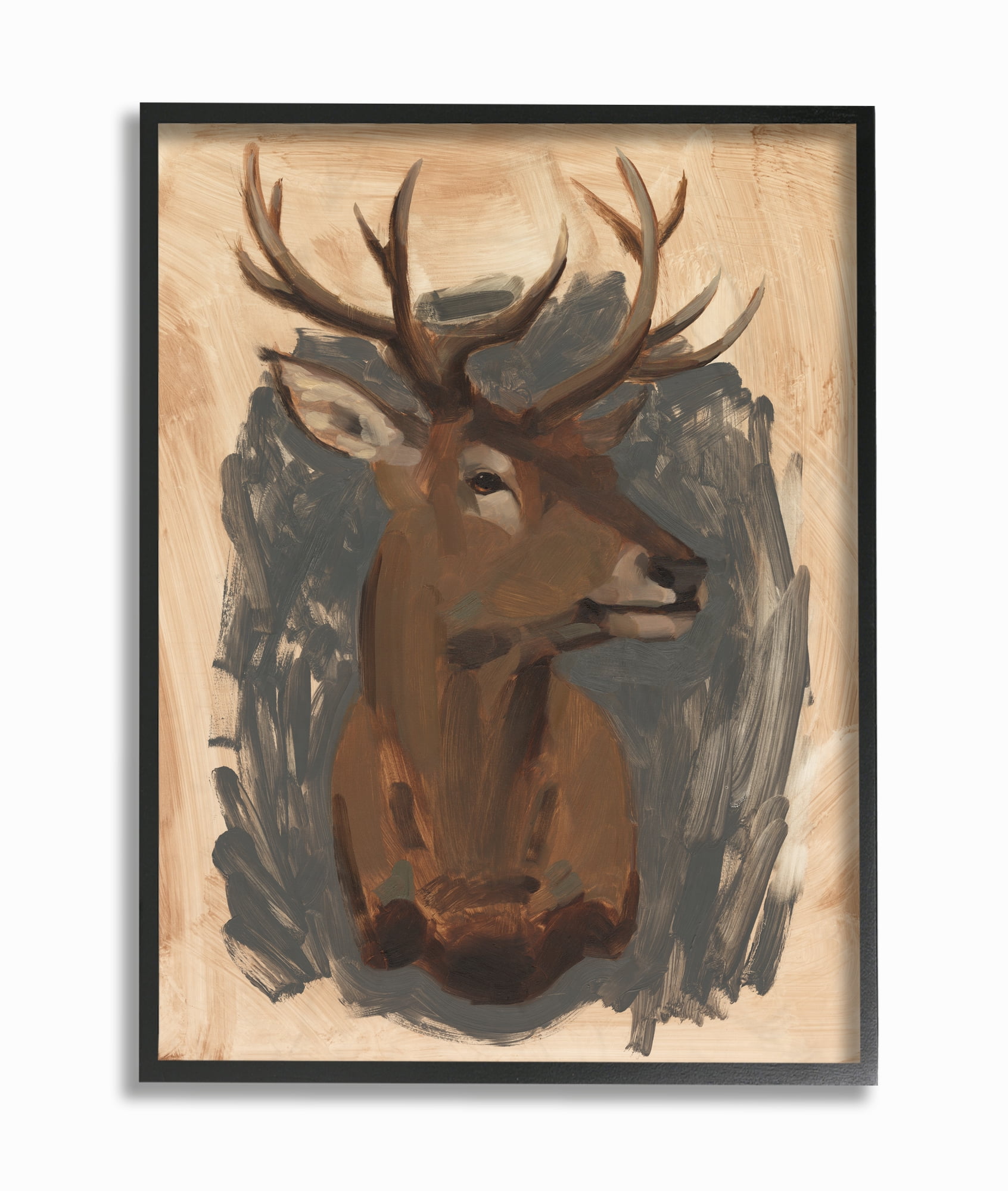Stupell Industries Deer Portrait Brown Gray Animal Painting Framed Wall Art by Jacob Green