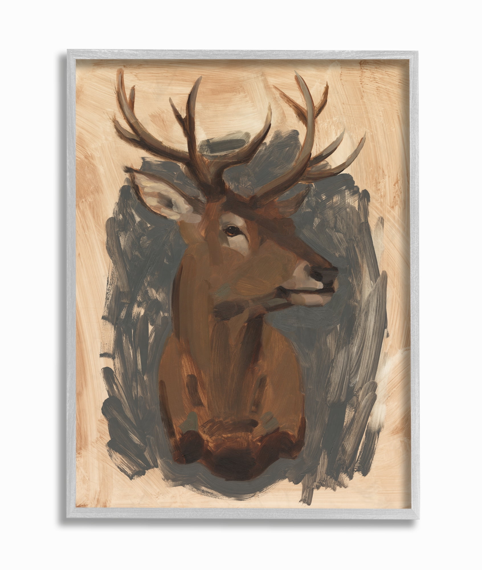 Stupell Industries Deer Portrait Brown Gray Animal Painting Framed Wall Art by Jacob Green