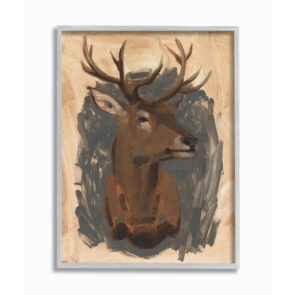 Stupell Industries Deer Portrait Brown Gray Animal Painting Framed Wall Art by Jacob Green