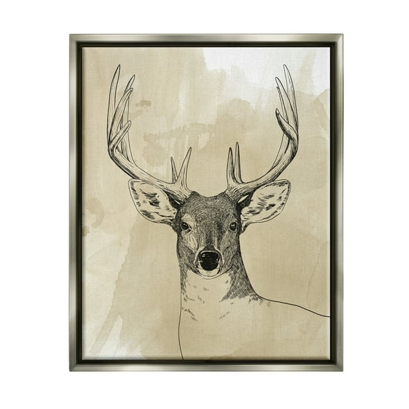 Stupell Industries Deer Portrait Drawing Animals & Insects Drawing Gray Floater Framed Art Print Wall Art, 25 x 31