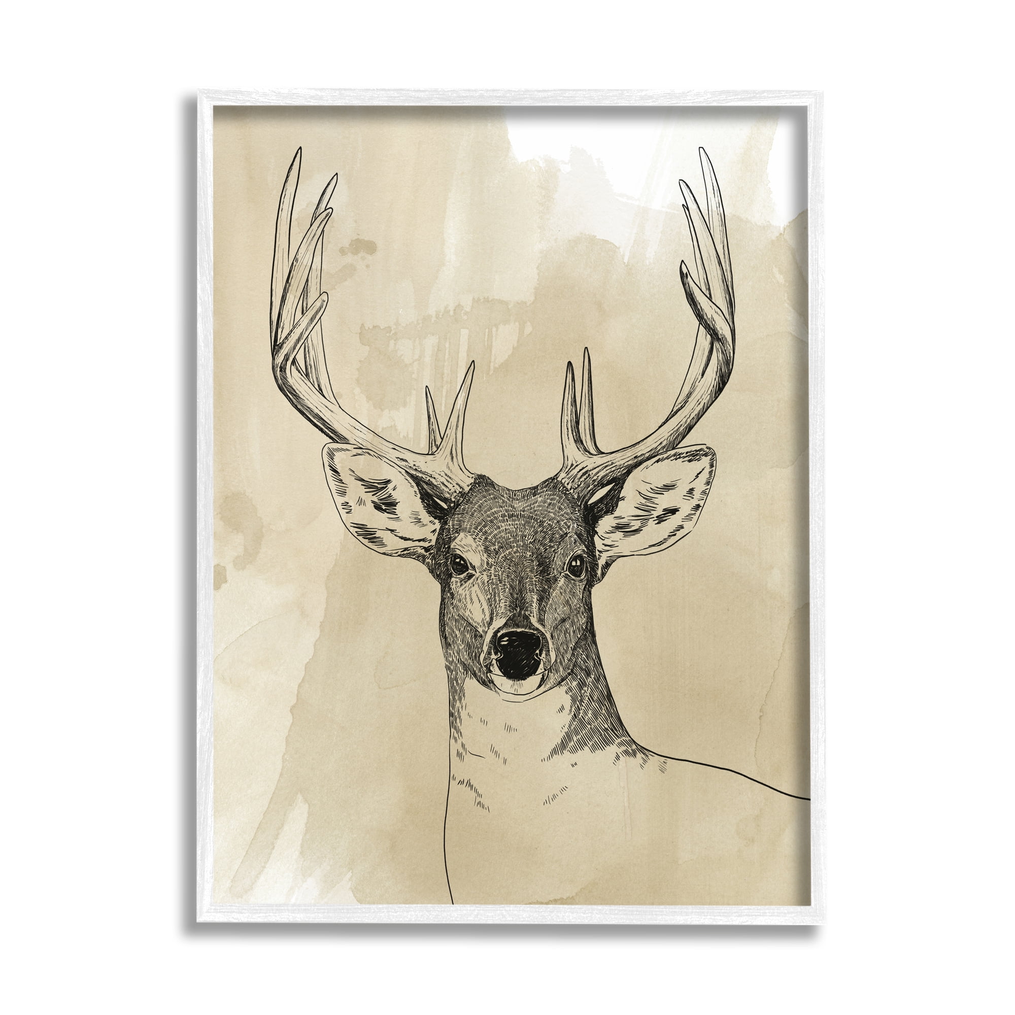 Stupell Industries Deer Portrait Drawing Animals & Insects Drawing White Framed Art Print Wall Art, 11 x 14