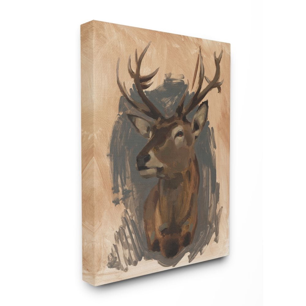 Stupell Industries Deer Portrait Gray Brown Animal Painting Canvas Wall Art by Jacob Green, 16" x 20", Canvas