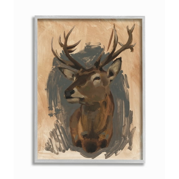 Stupell Industries Deer Portrait Gray Brown Animal Painting Framed Wall Art by Jacob Green