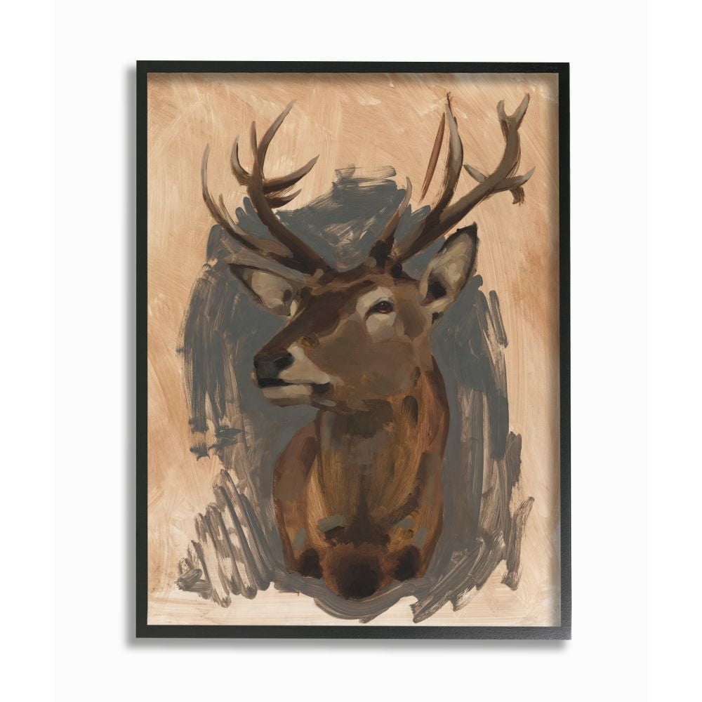 Stupell Industries Deer Portrait Gray Brown Animal Painting Framed Wall Art by Jacob Green