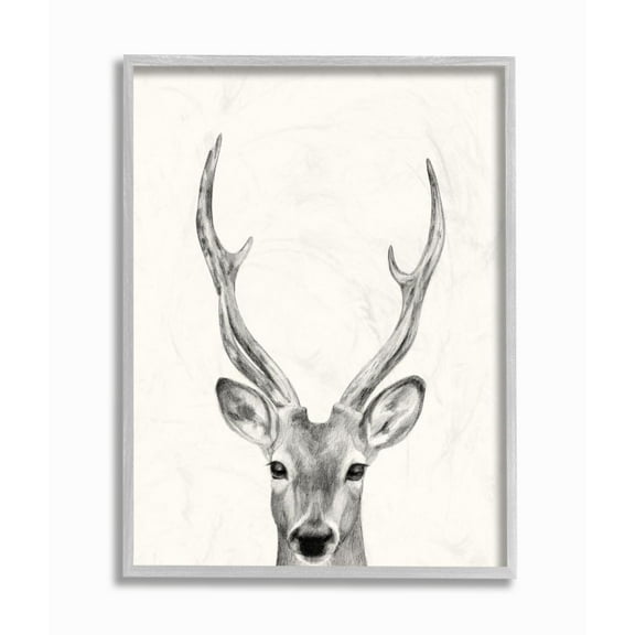 Stupell Industries Deer Portrait Grey Drawing Design Framed Wall Art by Victoria Borges