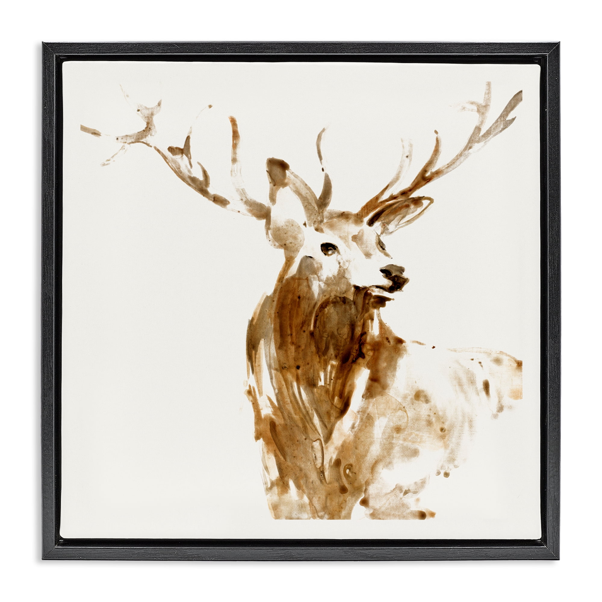 Stupell Industries Deer Portrait Head Shot Black Framed Floater Canvas Wall Art, design by Lorenzo Collective