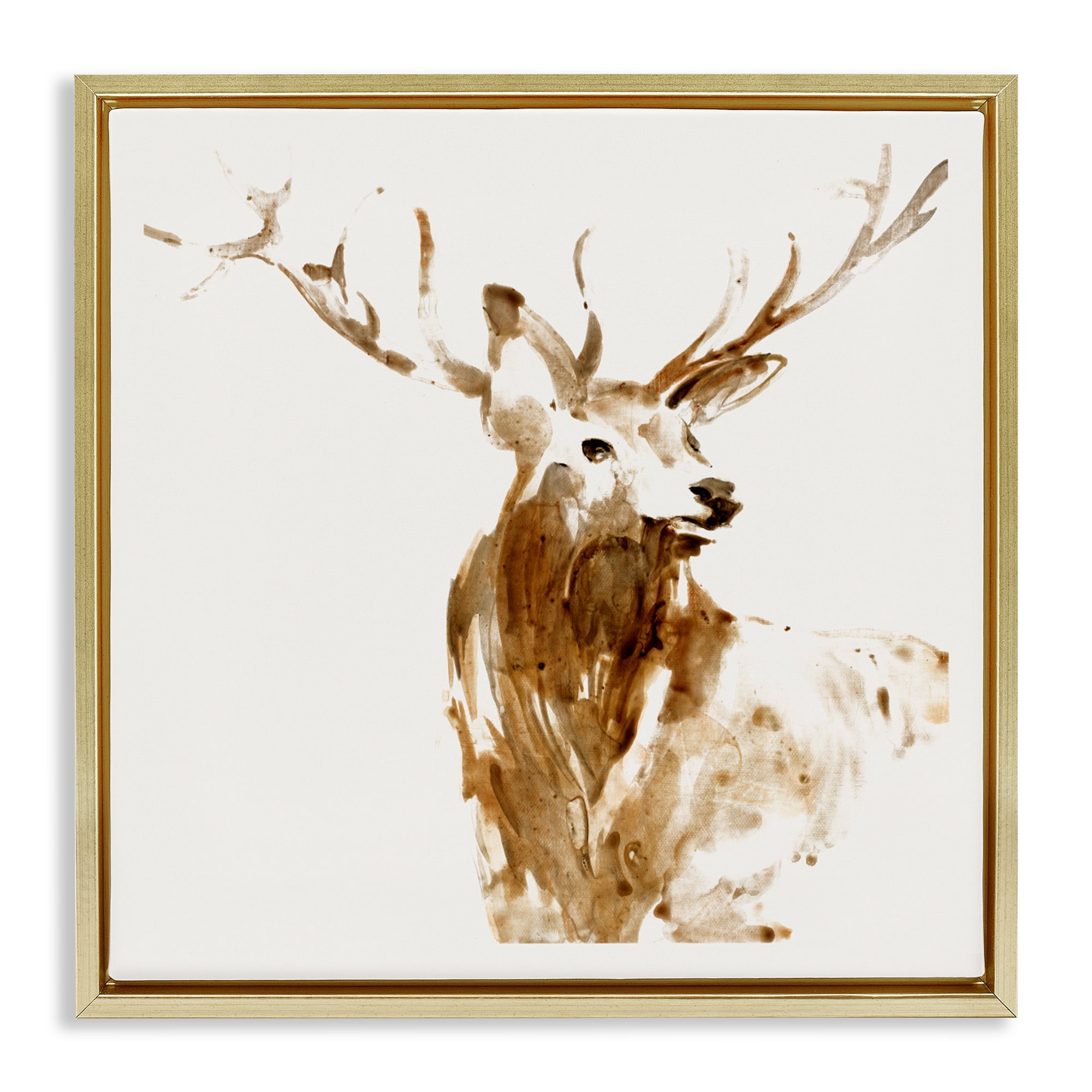 Stupell Industries Deer Portrait Head Shot Gold Framed Floater Canvas Wall Art, design by Lorenzo Collective
