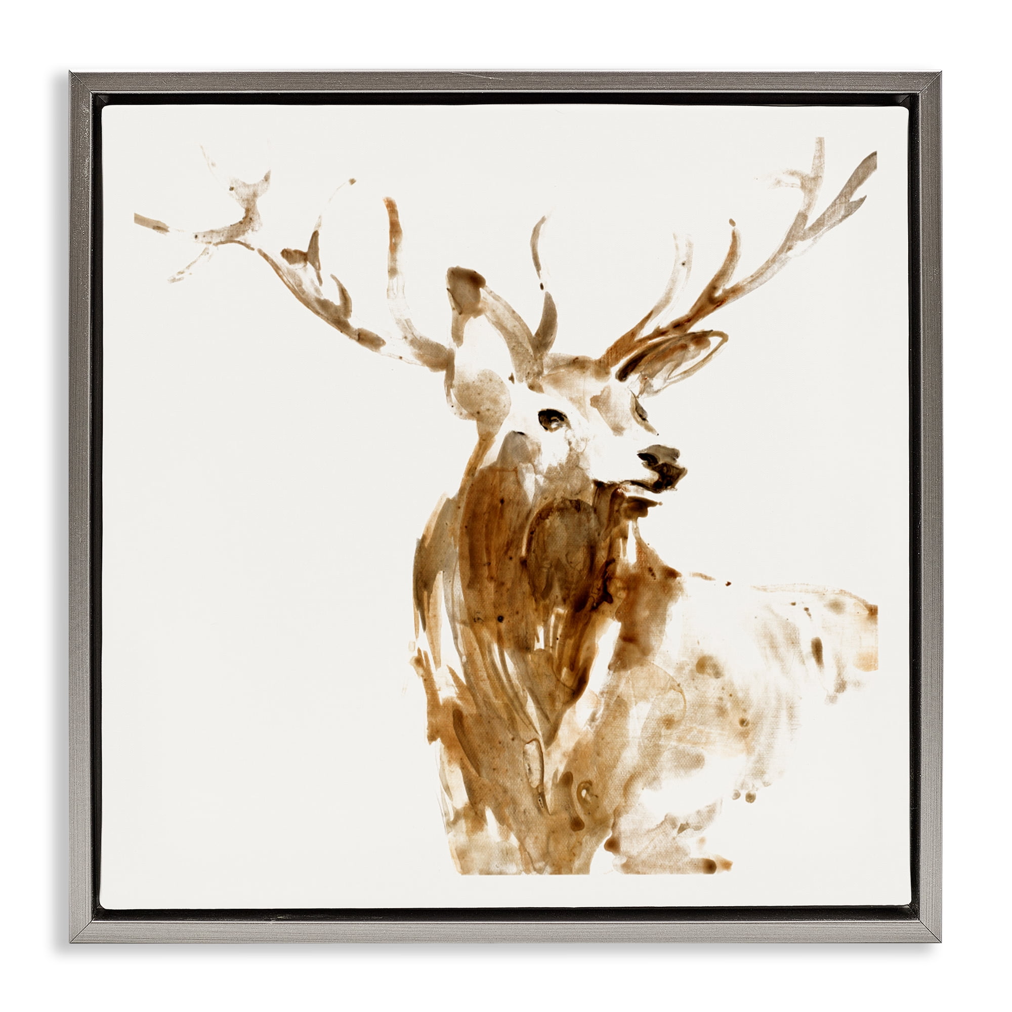 Stupell Industries Deer Portrait Head Shot Gray Framed Floater Canvas Wall Art, design by Lorenzo Collective