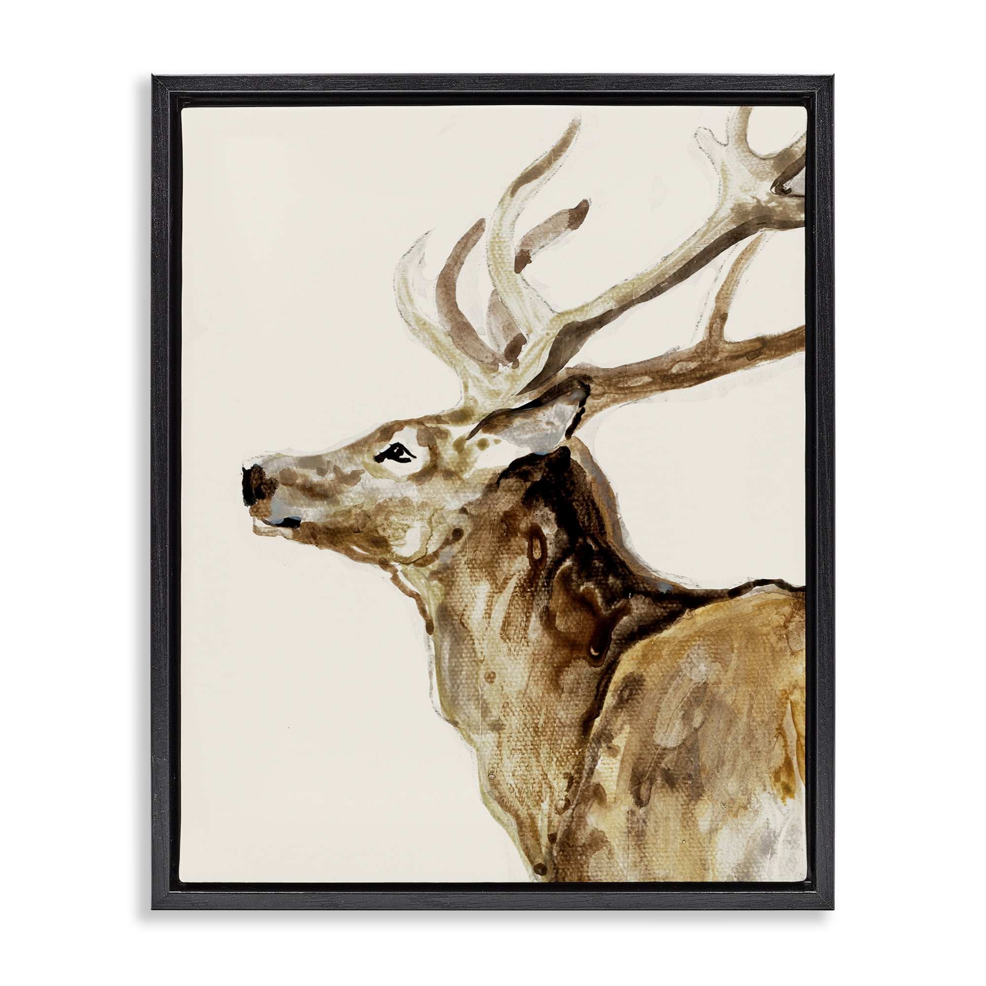 Stupell Industries Deer Portrait Profile View Black Framed Floater Canvas Wall Art, design by Lorenzo Collective