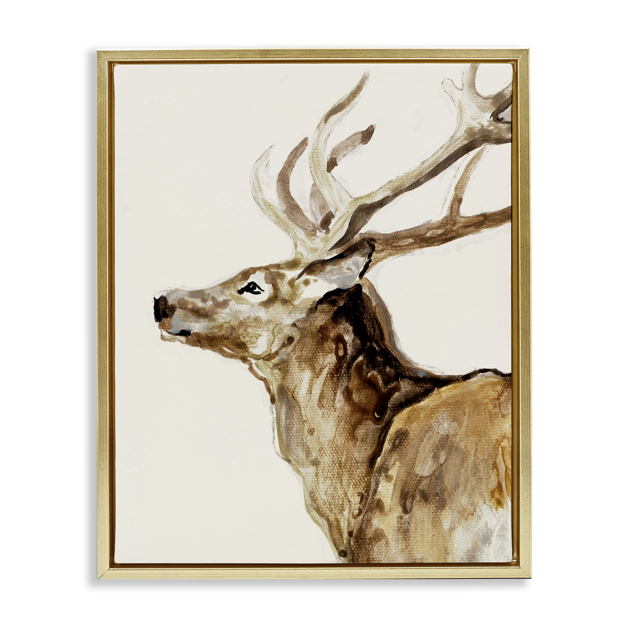 Stupell Industries Deer Portrait Profile View Gold Framed Floater Canvas Wall Art, design by Lorenzo Collective