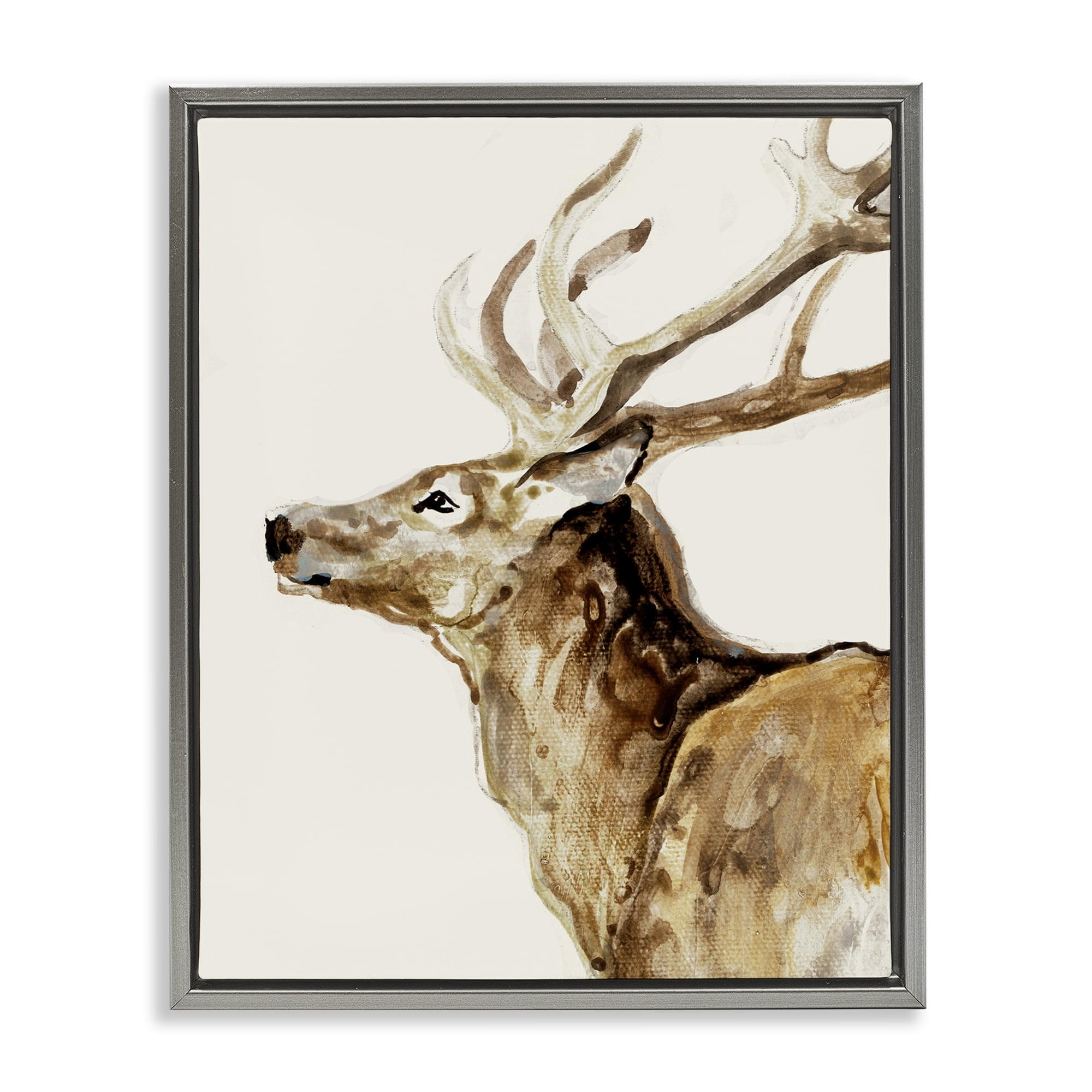 Stupell Industries Deer Portrait Profile View Gray Framed Floater Canvas Wall Art, design by Lorenzo Collective