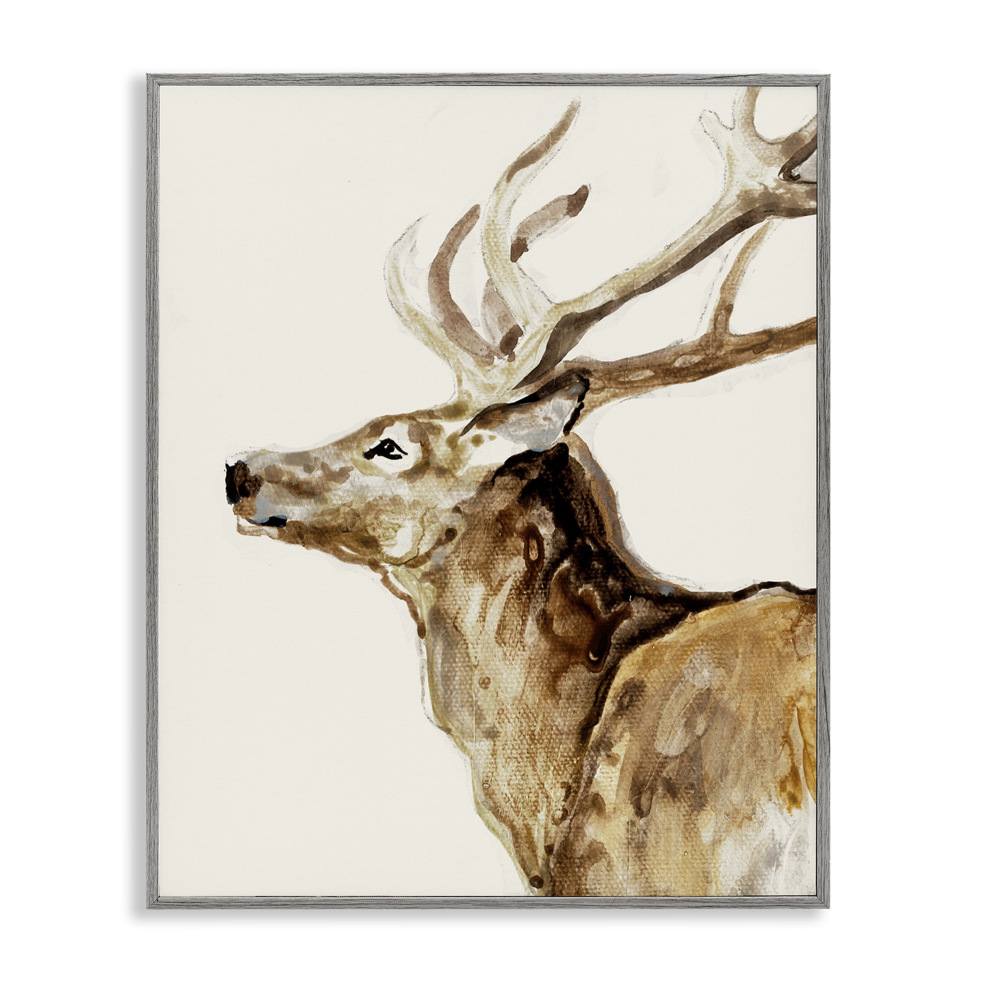 Stupell Industries Deer Portrait Profile View Gray Framed Giclee Art, design by Lorenzo Collective