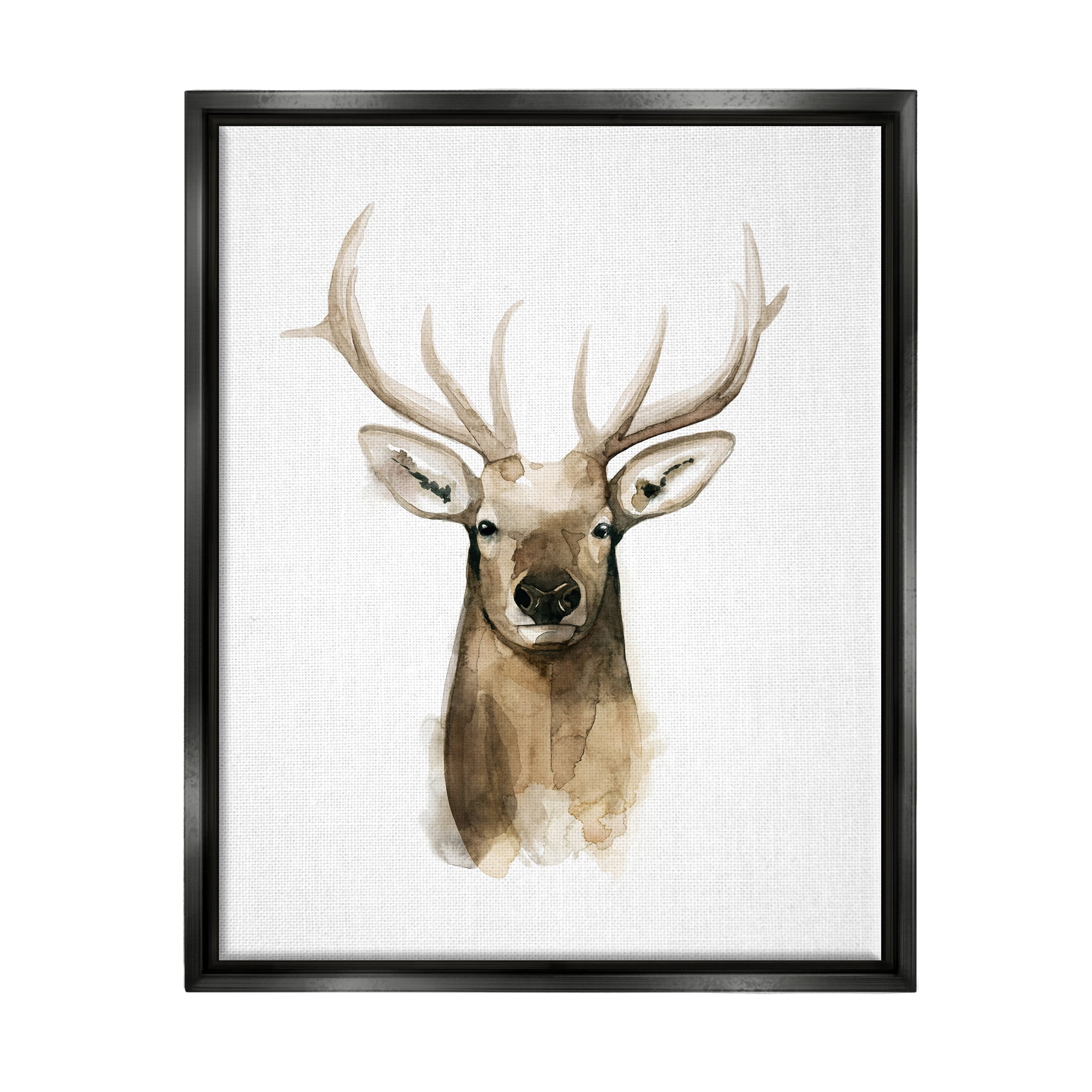 Stupell Industries Deer Portrait Watercolor Animals & Insects Painting Black Floater Framed Art Print Wall Art, 17 x 21