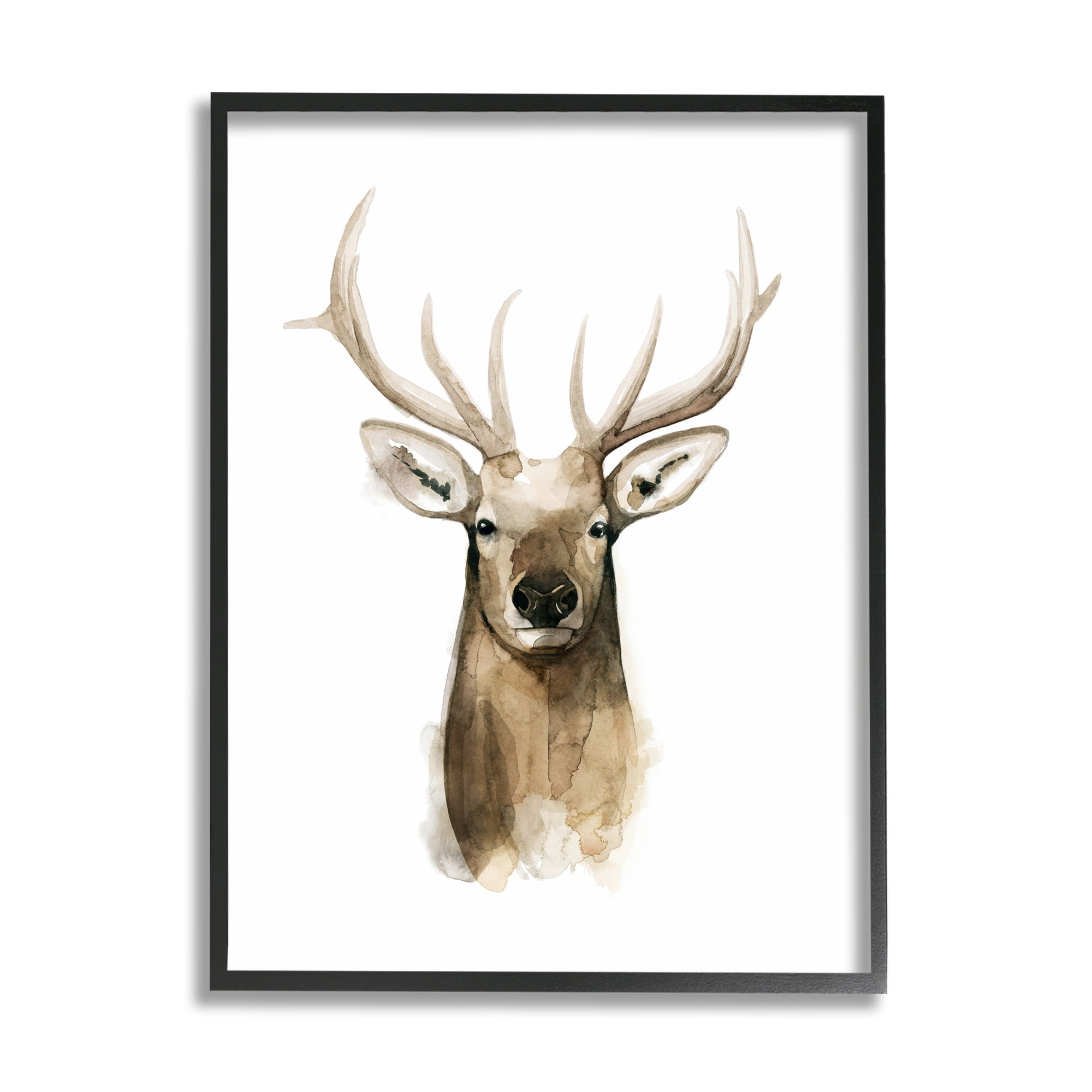 Stupell Industries Deer Portrait Watercolor Animals & Insects Painting Black Framed Art Print Wall Art, 16 x 20