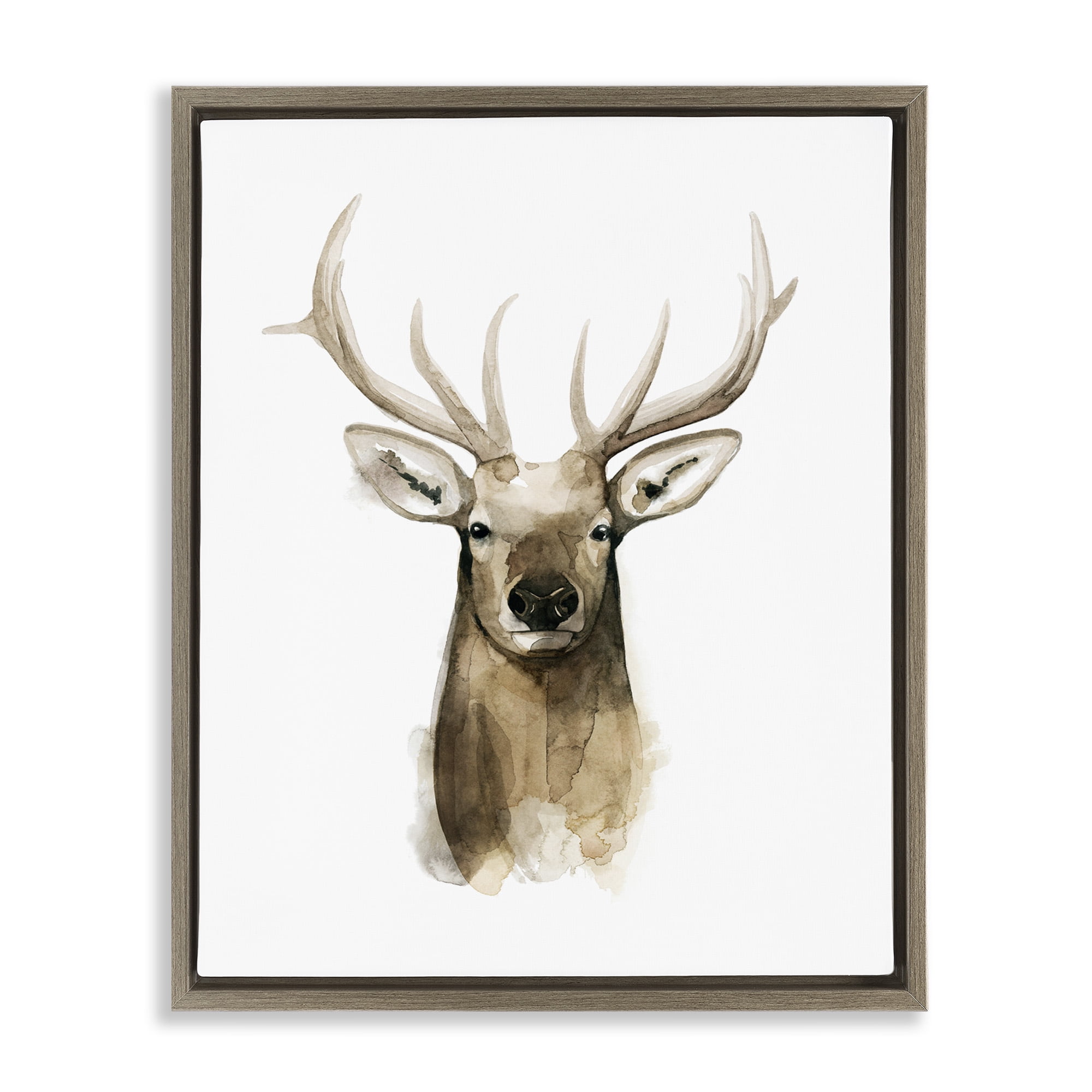 Stupell Industries Deer Portrait Watercolor Animals & Insects Painting Brown Floater Framed Canvas Art Print Wall Art, 25 x 31