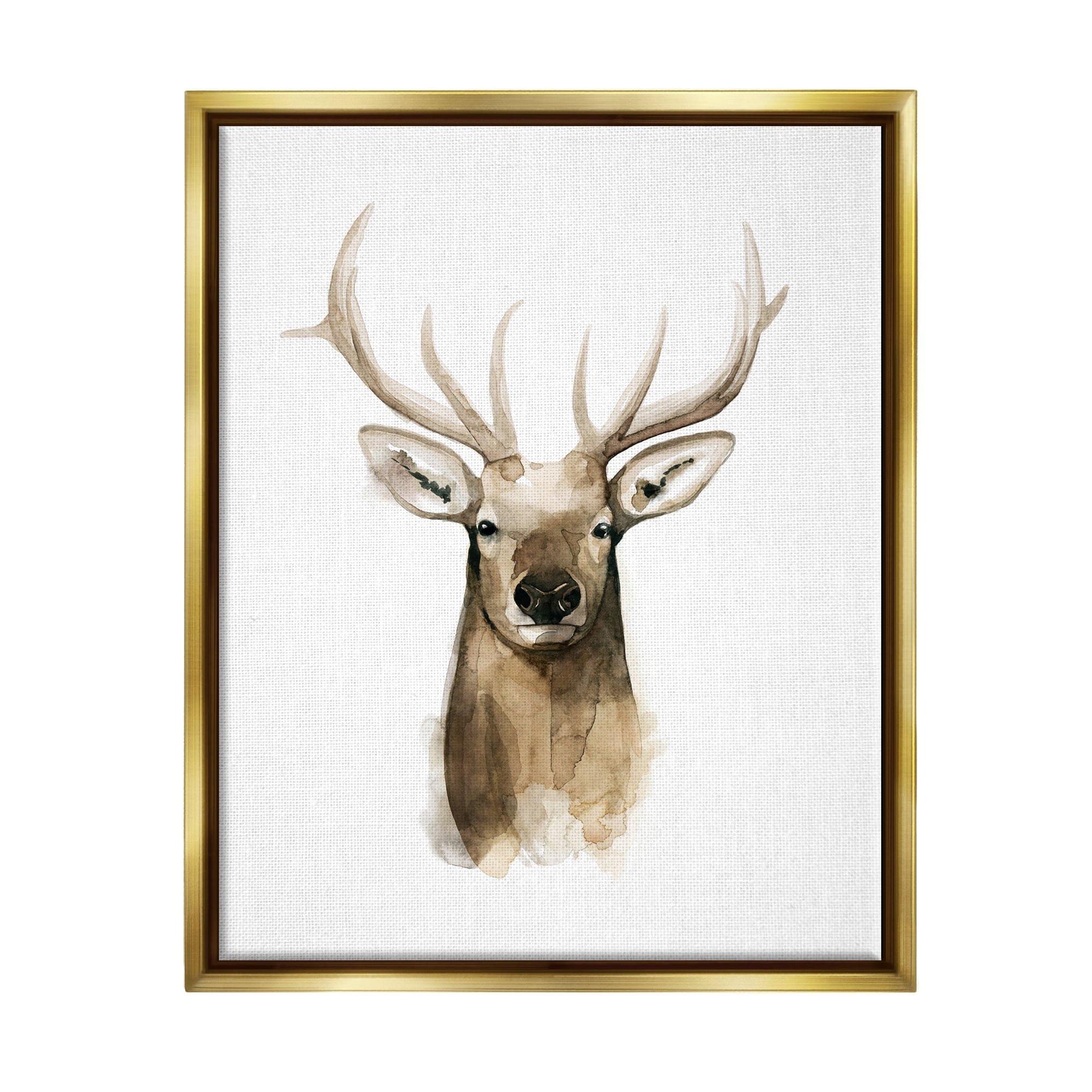 Stupell Industries Deer Portrait Watercolor Animals & Insects Painting Gold Floater Framed Art Print Wall Art, 25 x 31