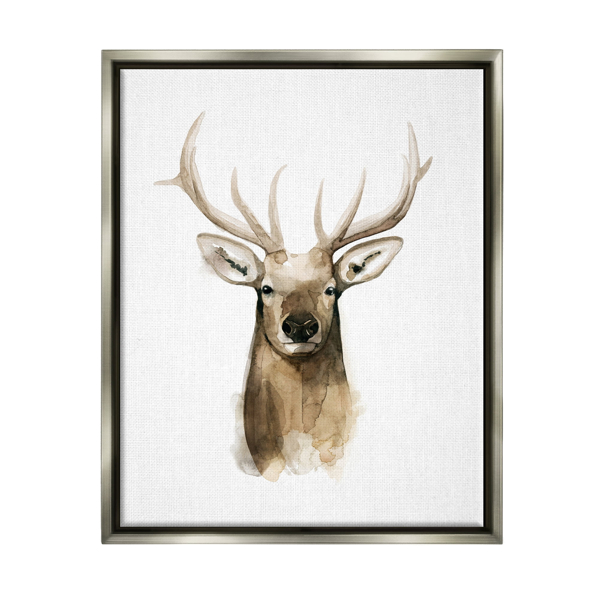 Stupell Industries Deer Portrait Watercolor Animals & Insects Painting Gray Floater Framed Art Print Wall Art, 17 x 21