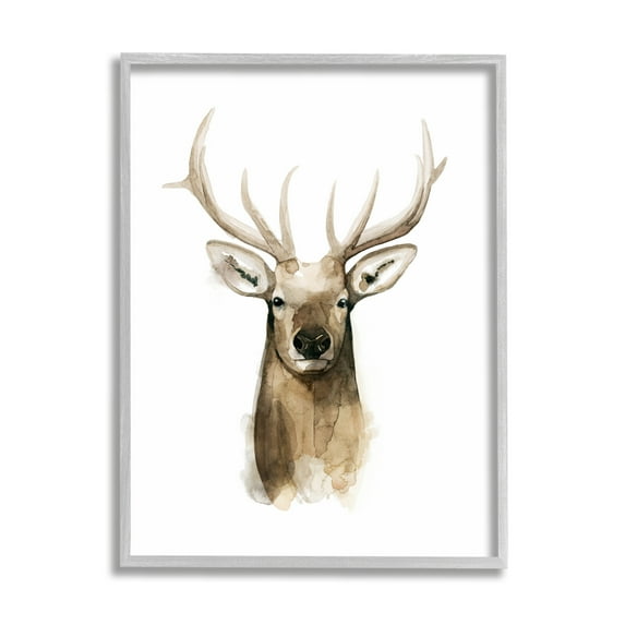 Stupell Industries Deer Portrait Watercolor Animals & Insects Painting Gray Framed Art Print Wall Art, 16 x 20