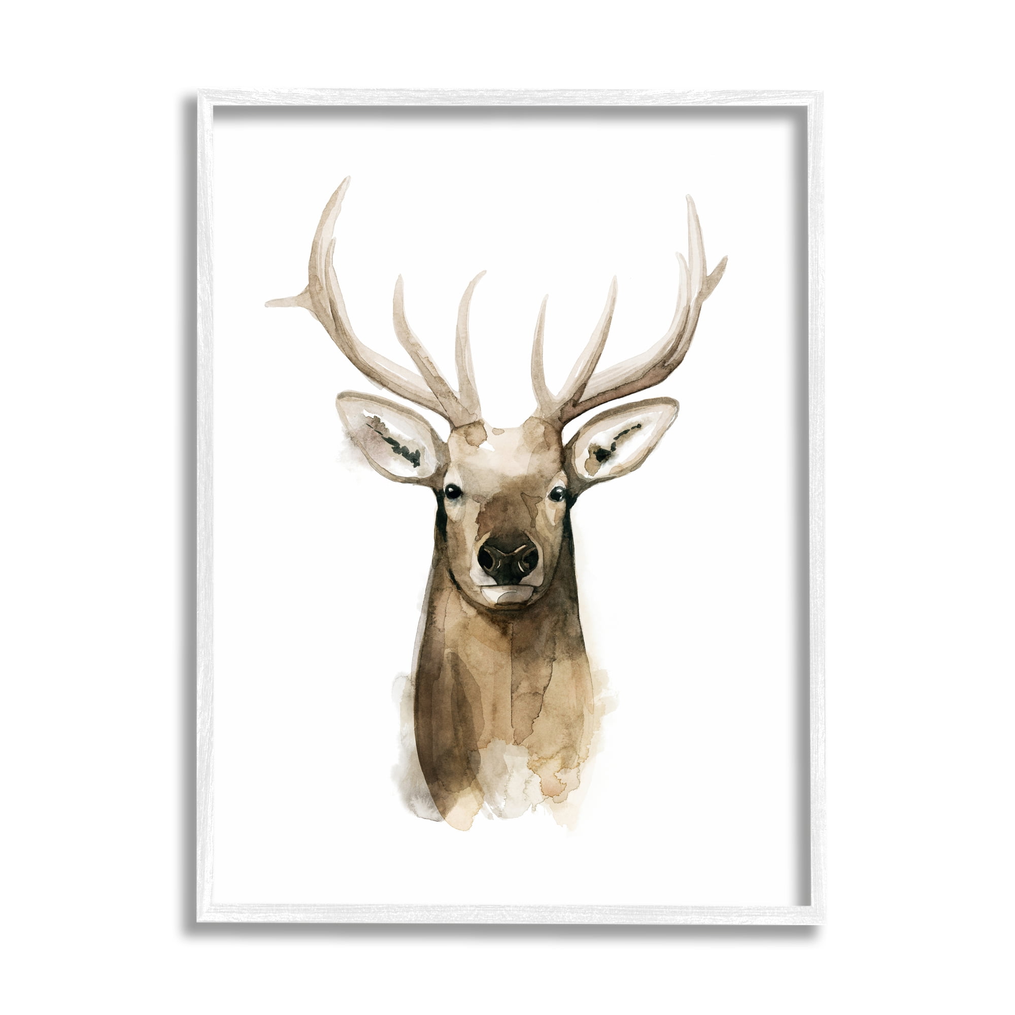 Stupell Industries Deer Portrait Watercolor Animals & Insects Painting White Framed Art Print Wall Art, 11 x 14