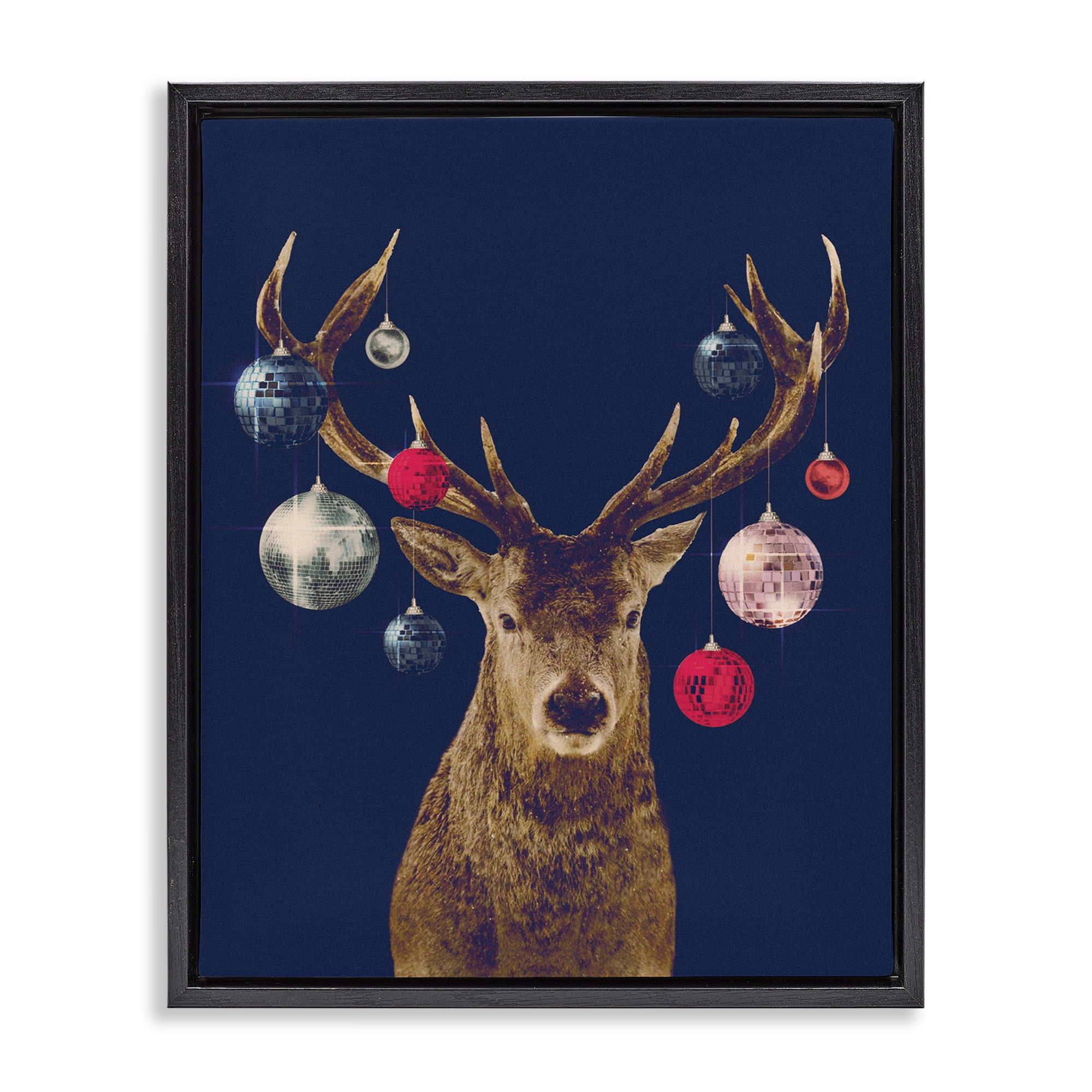 Stupell Industries Deer & Shining Ornaments Holiday Painting Black Floater Framed Art Print Wall Art, 25 x 31