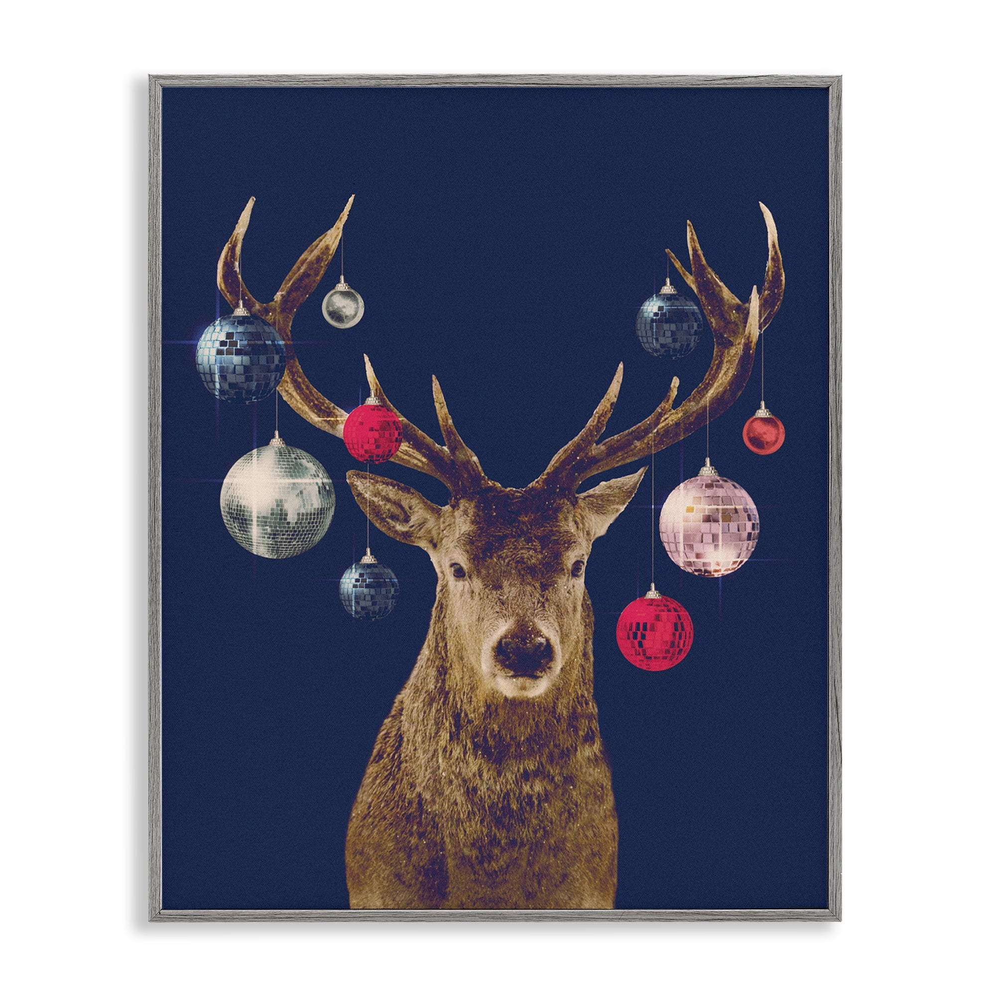 Stupell Industries Deer & Shining Ornaments Holiday Painting Gray Framed Art Print Wall Art, 16 x 20
