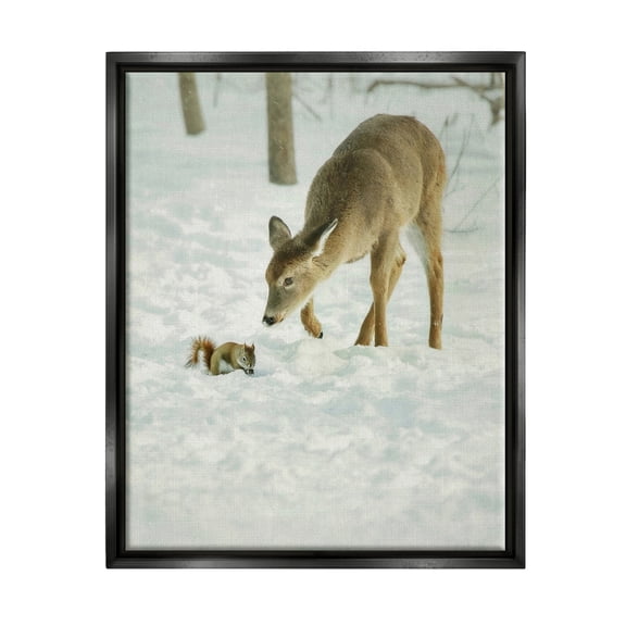 Stupell Industries Deer & Squirrel Snow Scene Animals & Insects Photography Black Floater Framed Art Print Wall Art