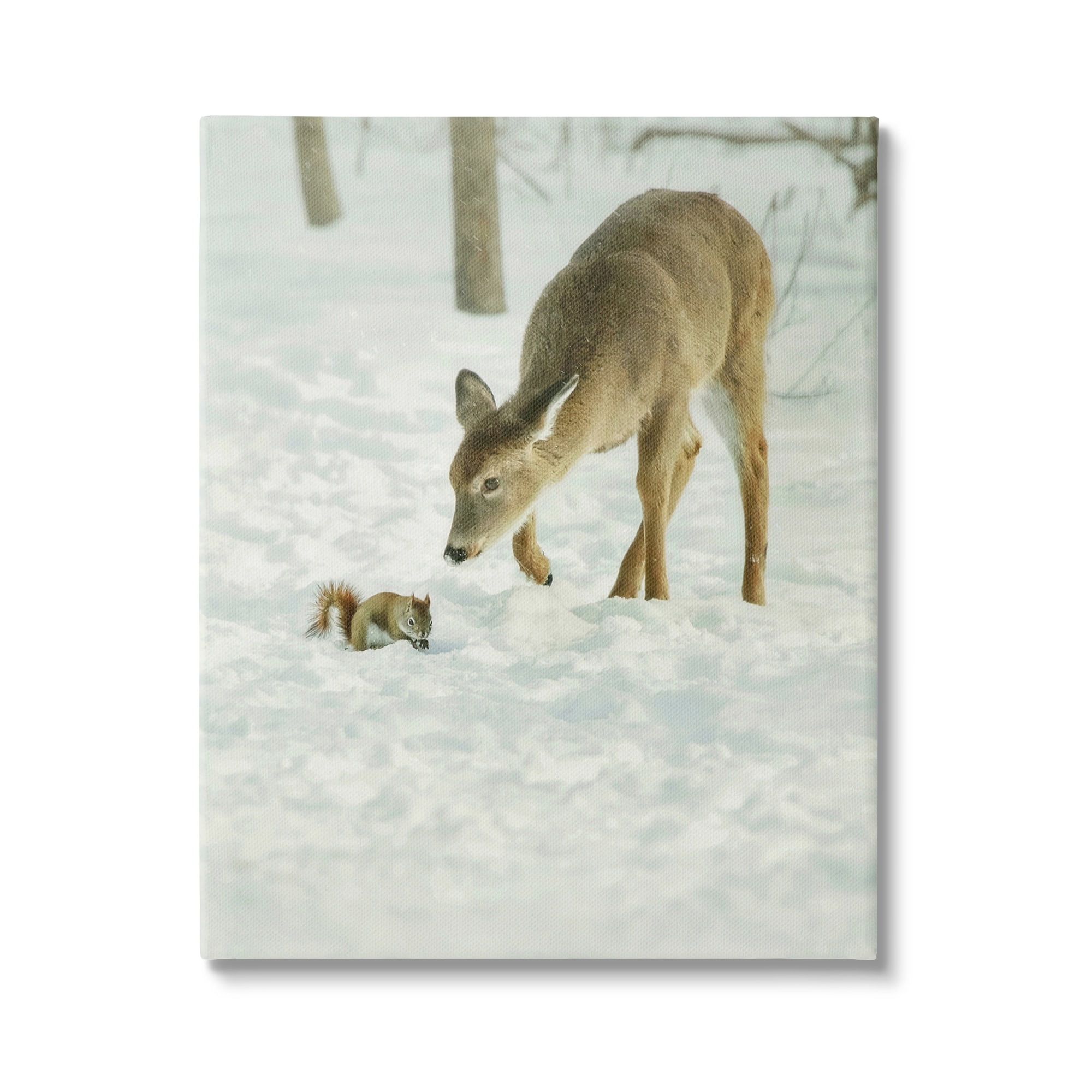 16 x 20 Snow Scene Deer and Squirrel Canvas Print