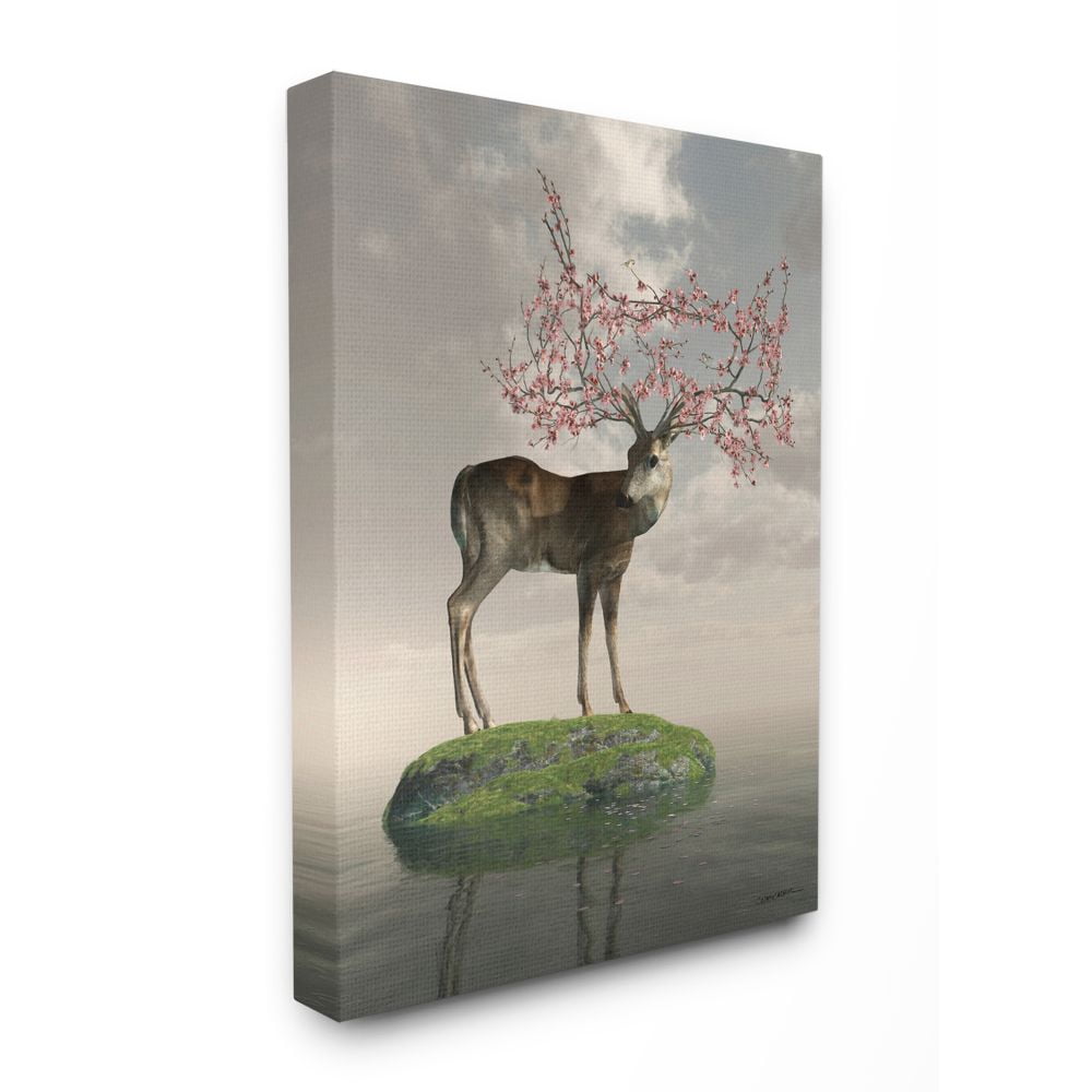 Deer with Blossoming Antlers Abstract Canvas Wall Art, 16 x 20
