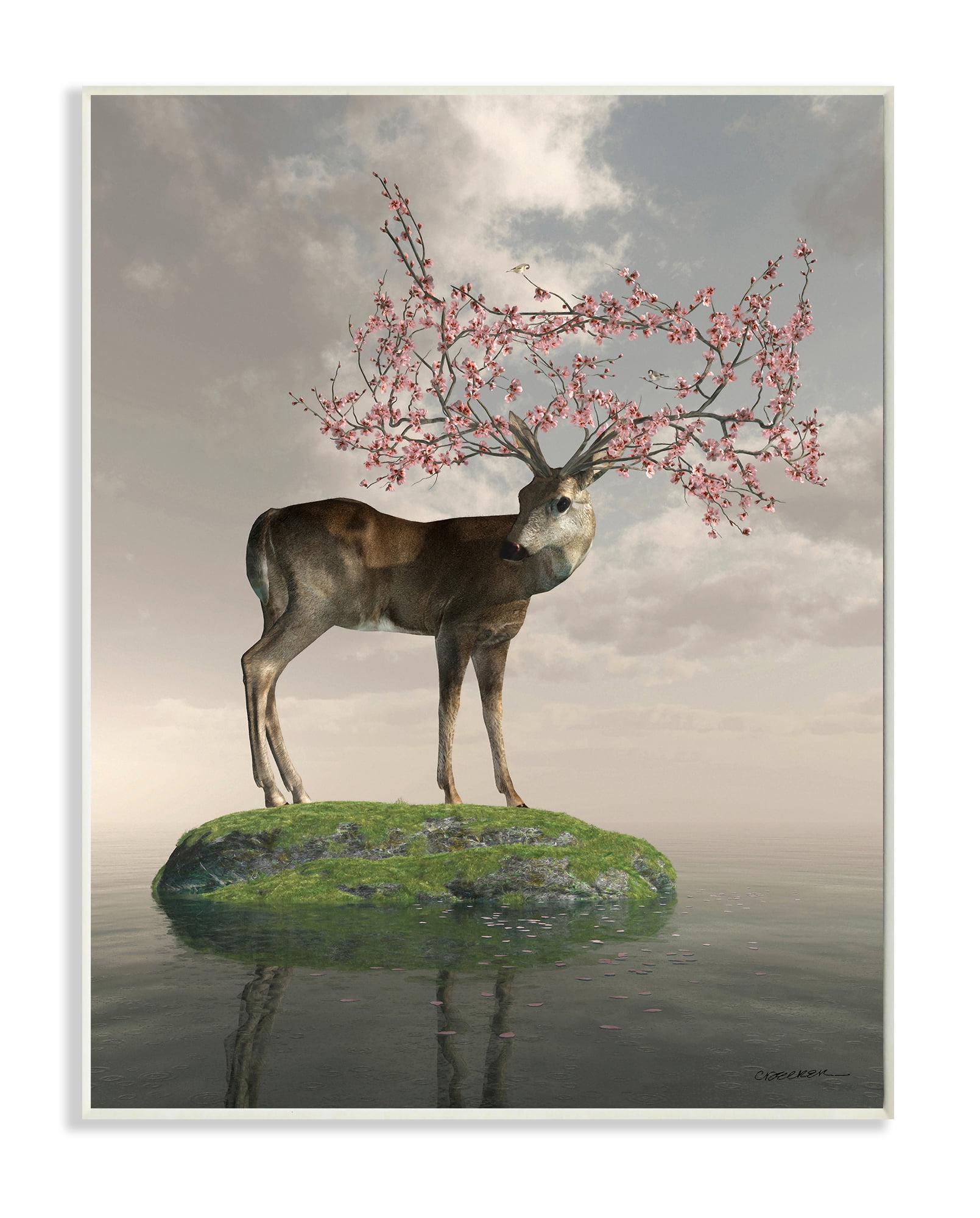Stupell Industries Deer Tree Island Abstract Animal Design Wood Plaque by Cynthia Decker