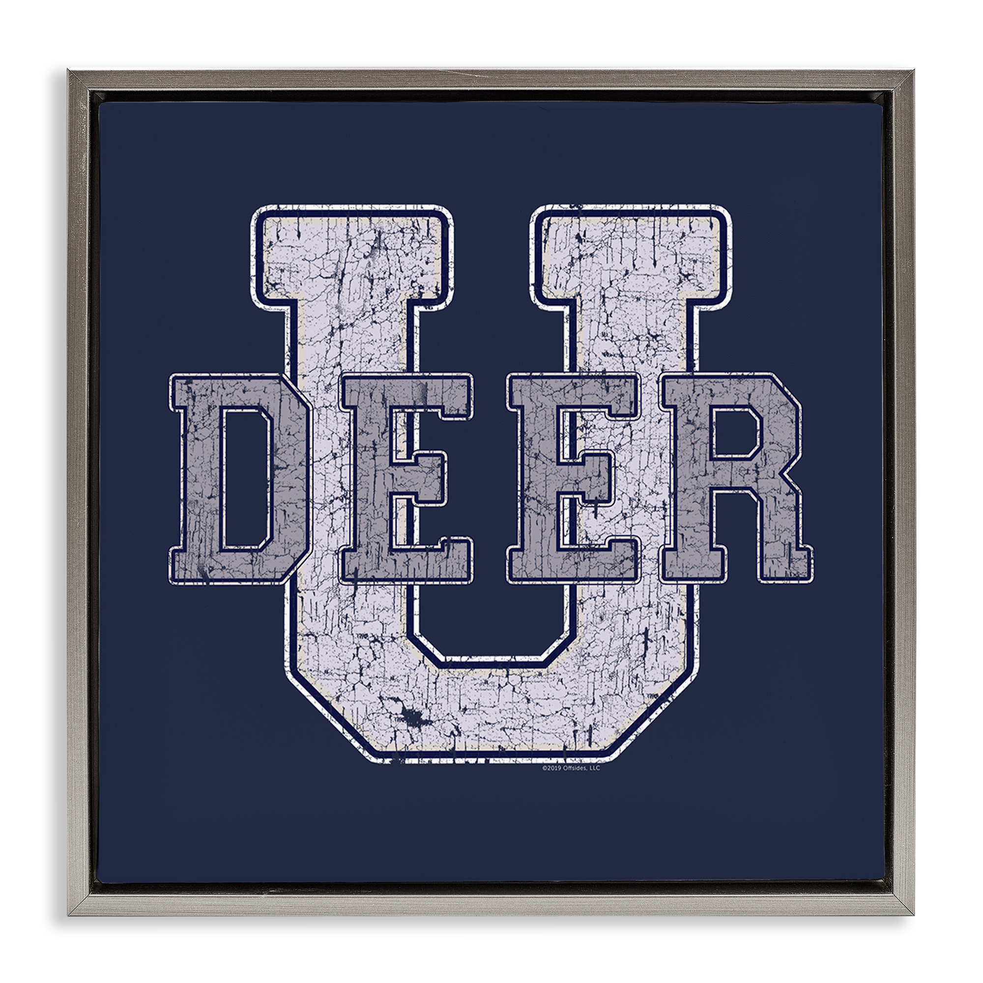 Stupell Industries Deer U College Varsity Novelty & Humor Painting Gray Floater Framed Canvas Art Print Wall Art, 25 x 25