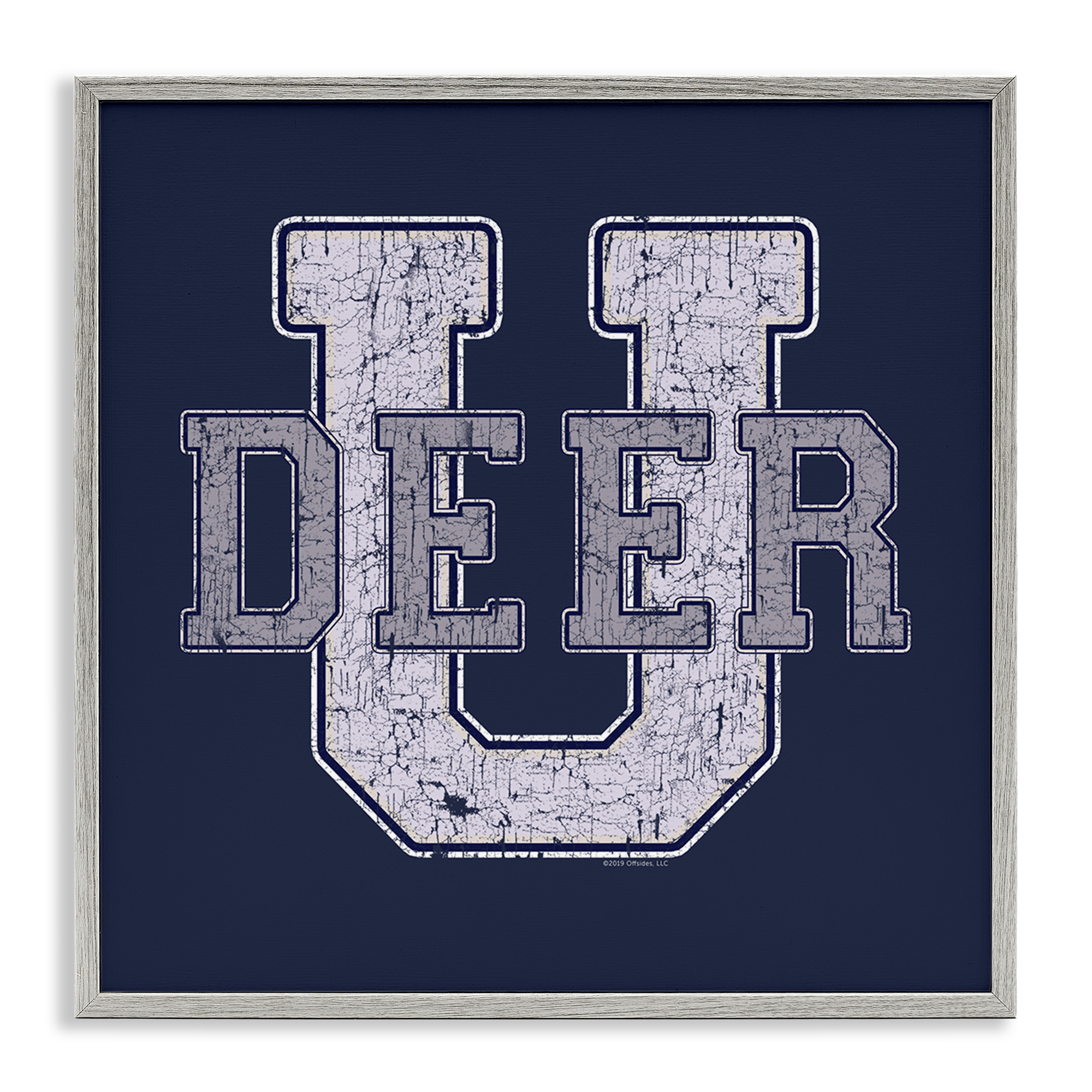Stupell Industries Deer U College Varsity Novelty & Humor Painting Gray Framed Art Print Wall Art, 12 x 12