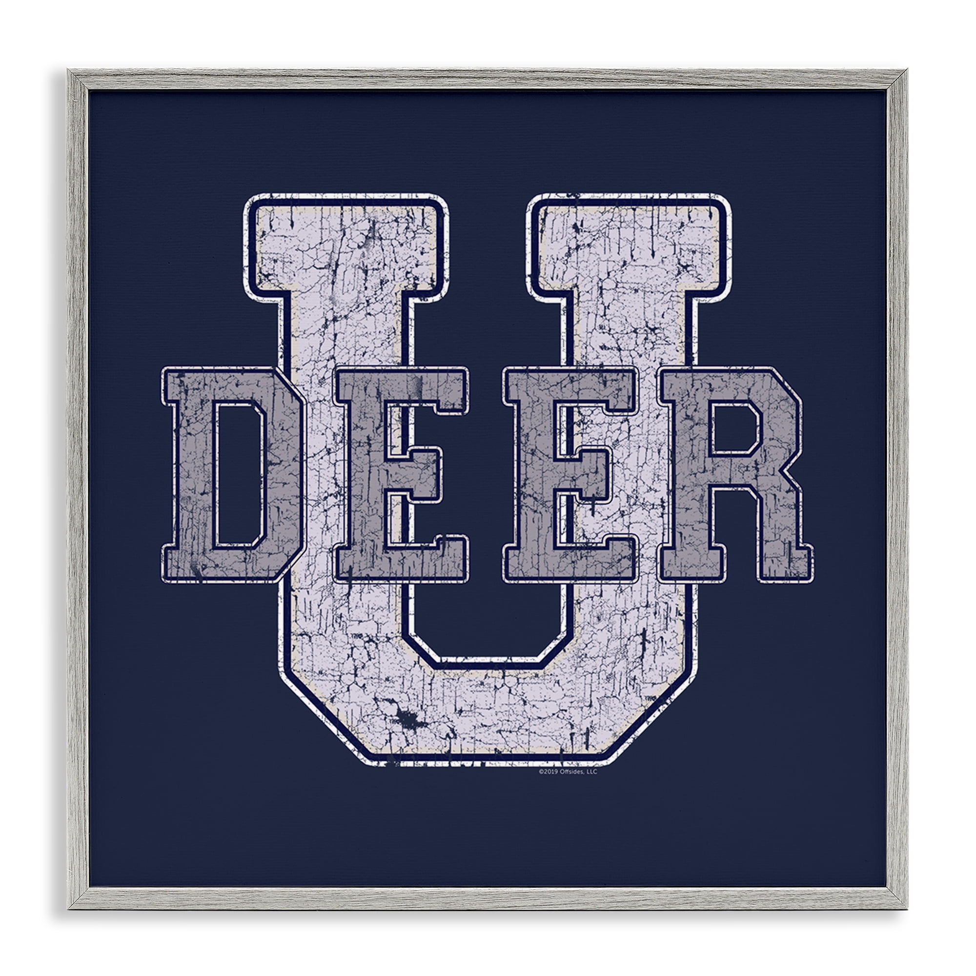 Stupell Industries Deer U College Varsity Novelty & Humor Painting Gray Framed Art Print Wall Art, 17 x 17