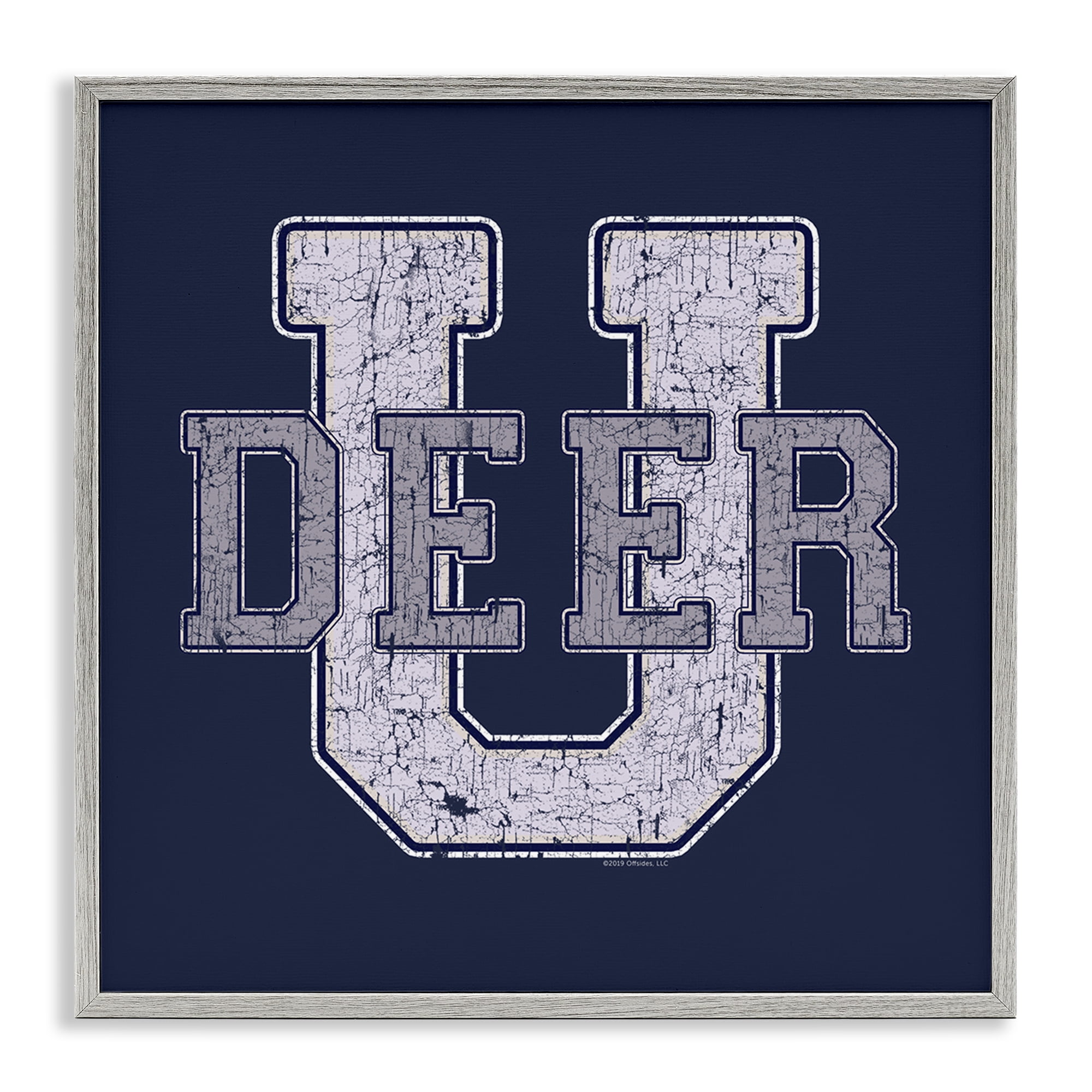 Stupell Industries Deer U College Varsity Novelty & Humor Painting Gray Framed Art Print Wall Art, 24 x 24