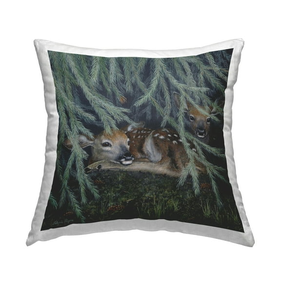 Stupell Industries Deer Under Forest Tree 18" x 18" Animals Print Polyester Throw Pillow, Zip Closure 1 Count