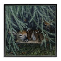 Stupell Industries Deer Under Forest Tree Animals Painting Black Framed Art Print Wall Art, 12 x 12