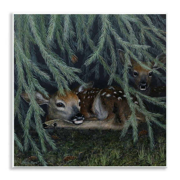 Stupell Industries Deer Under Forest Tree Animals Painting Unframed Art Print Wall Art, 12 x 12