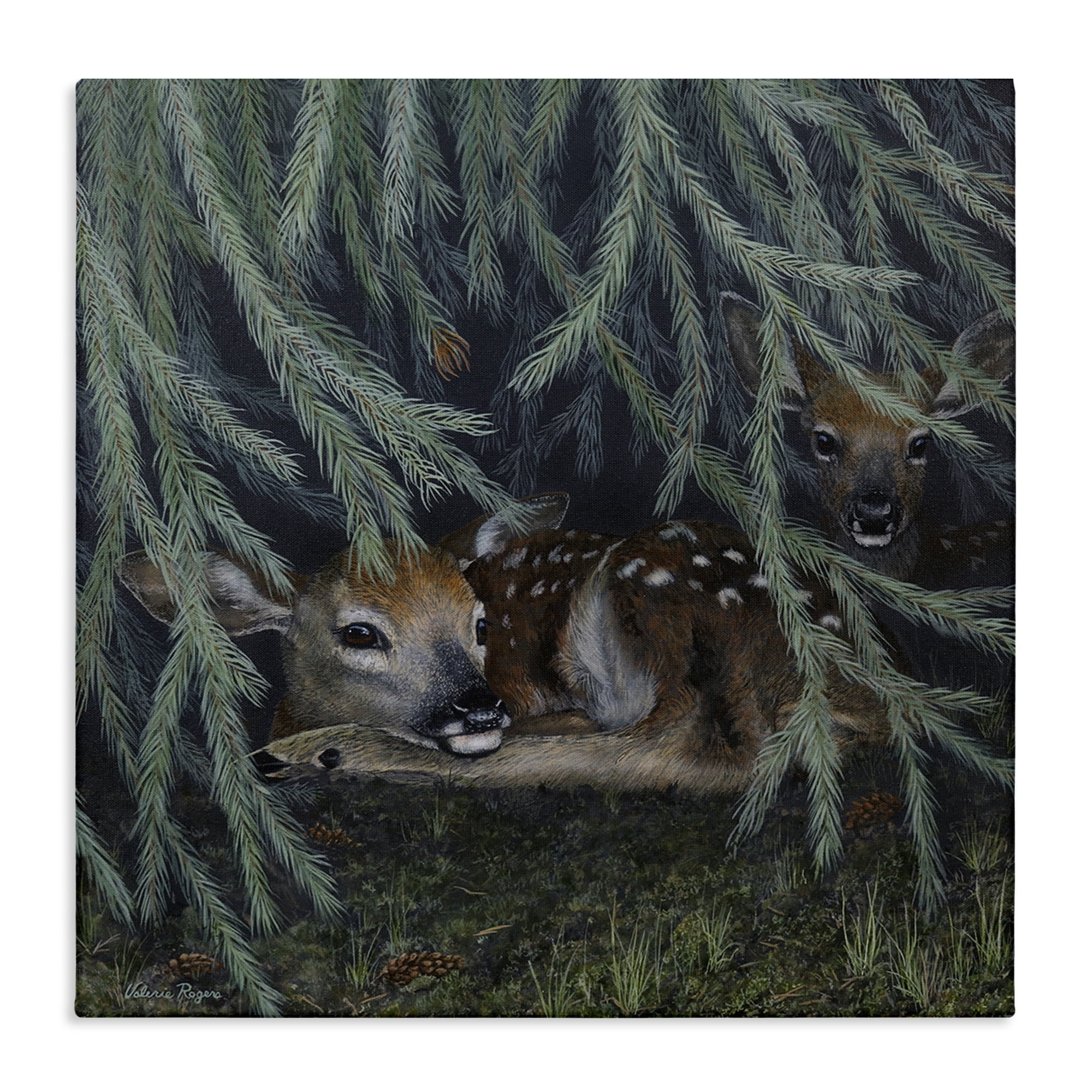 Stupell Industries Deer Under Forest Tree Animals Painting Wrapped Canvas Art Print Wall Art, 24 x 24