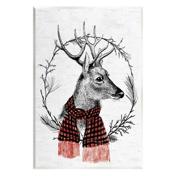 Stupell Industries Deer Winter Botanical Wreath Graphic Art Unframed Art Print Wall Art, Design by Lettered and Lined