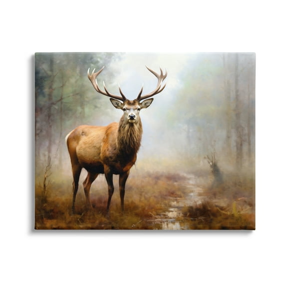 Stupell Industries Deer Woodland Trees Animals & Insects Painting Gallery Wrapped Canvas Art Print Wall Art, 20 x 16