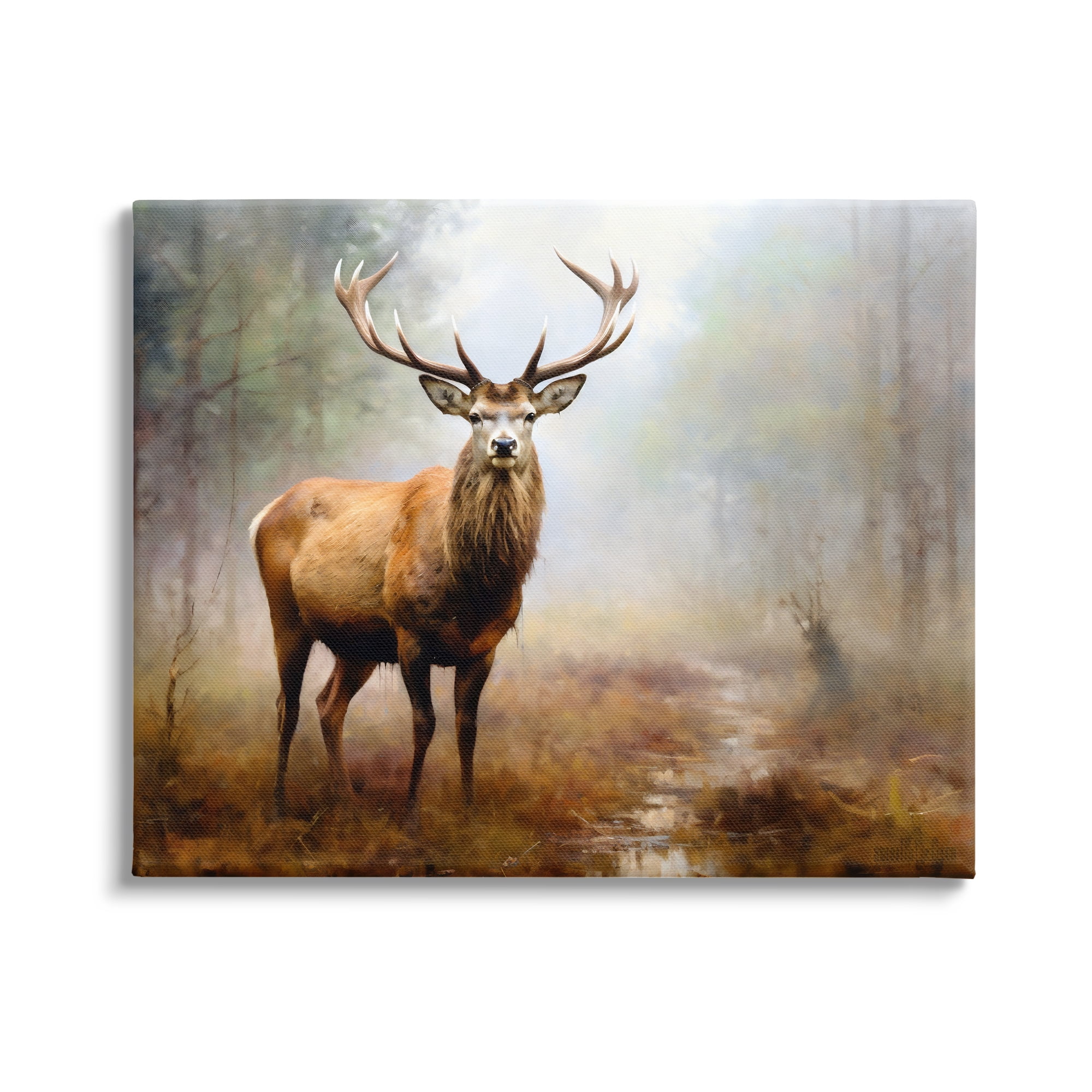 Stupell Industries Deer Woodland Trees Animals & Insects Painting Gallery Wrapped Canvas Art Print Wall Art, 48 x 36