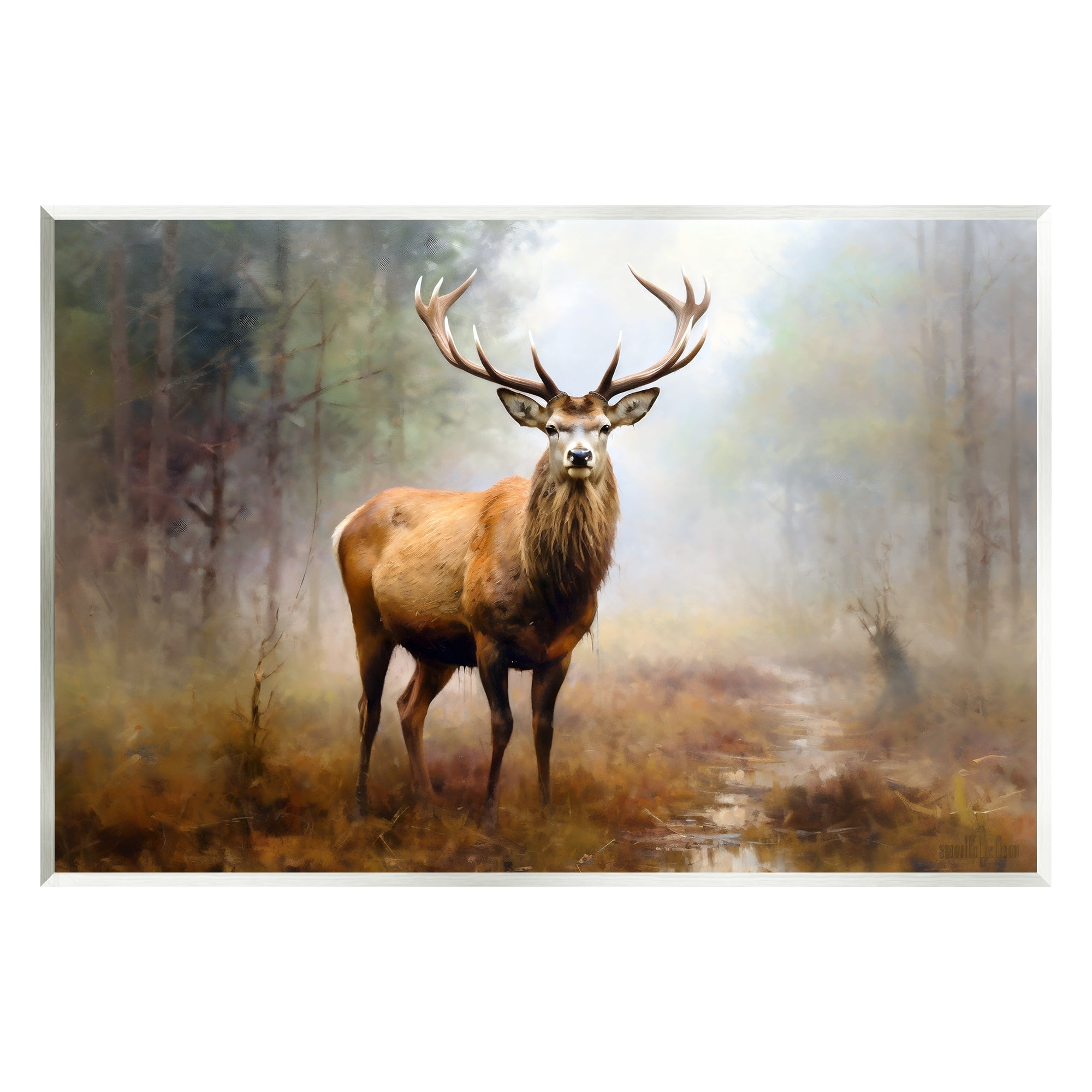 Stupell Industries Deer Woodland Trees Animals & Insects Painting Unframed Art Print Wall Art, 19 x 13